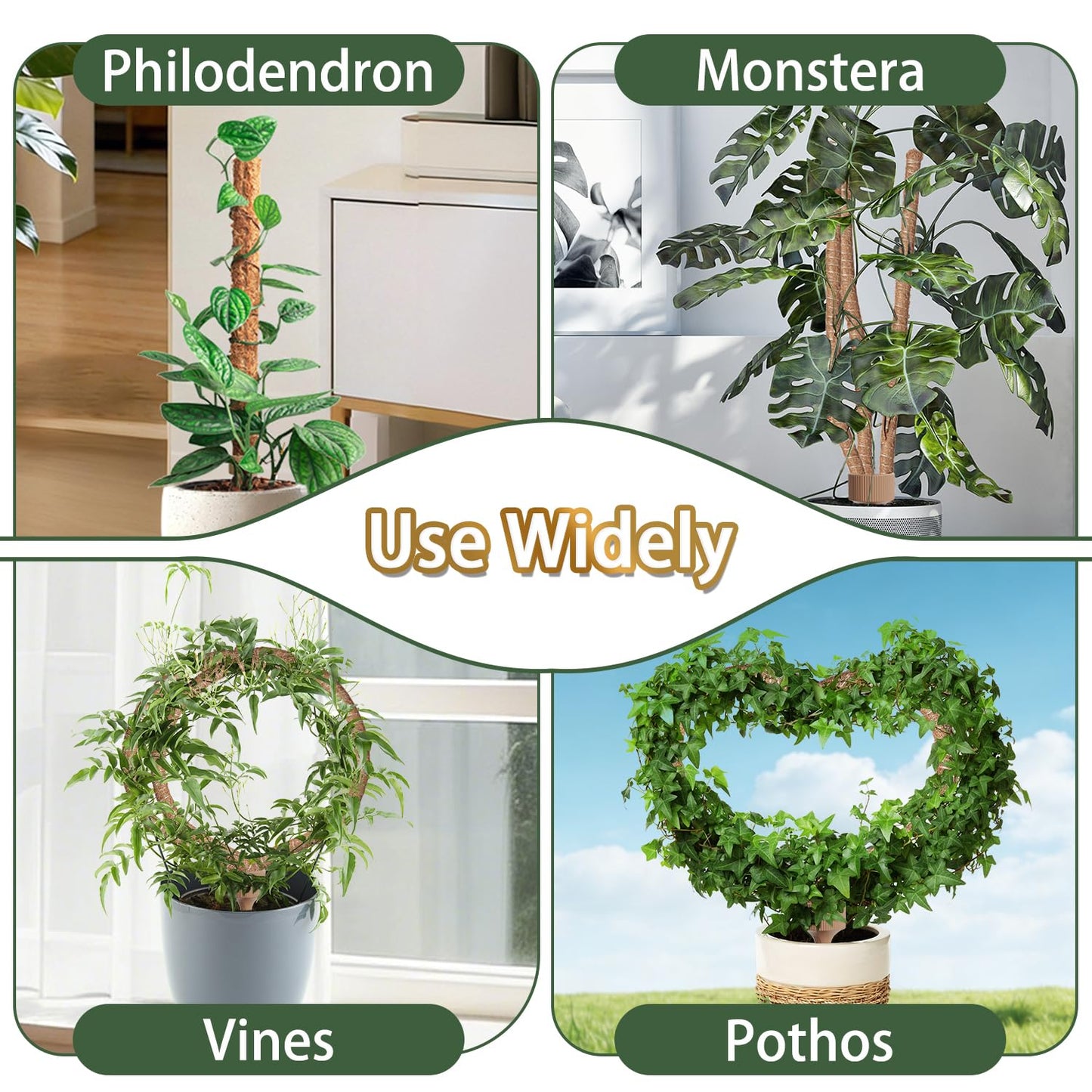 3 Moss Poles in 1, Bendable Monstera Plant Support, 29.9IN Tall Plant Stakes for Indoor Plants, Coir Pole Plant Support for Climbing Plants, Pothos, Philodendron-1 Pack
