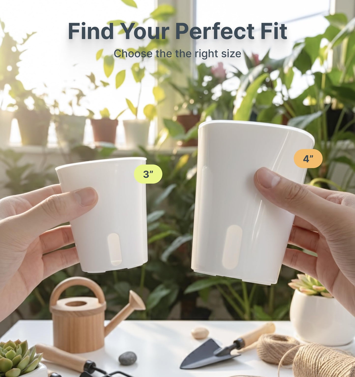 Vandorelle 10 Pack 3" Self Watering Pots for Indoor Plants, Clear Inner Cup, Small White Plastic Planters, Water Level Indicator, Drainage Holes, Extra 3ft Wick, Cuttings,Seedlings,Herb,African Violet