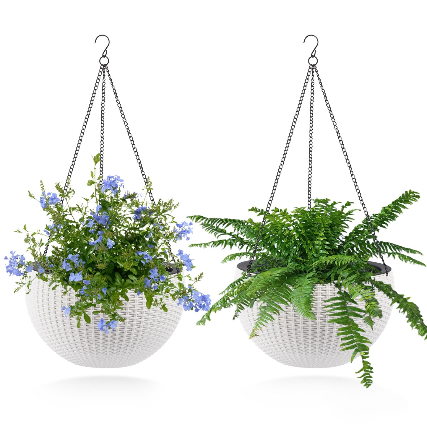 Vigo huseeo 13.5 inch 2Pack Large Hanging Planters for Outdoor/Indoor Plants, Self Watering Hanging Pot with Water Level Indicato, Drainage Holes and Chain for Garden Porch, White