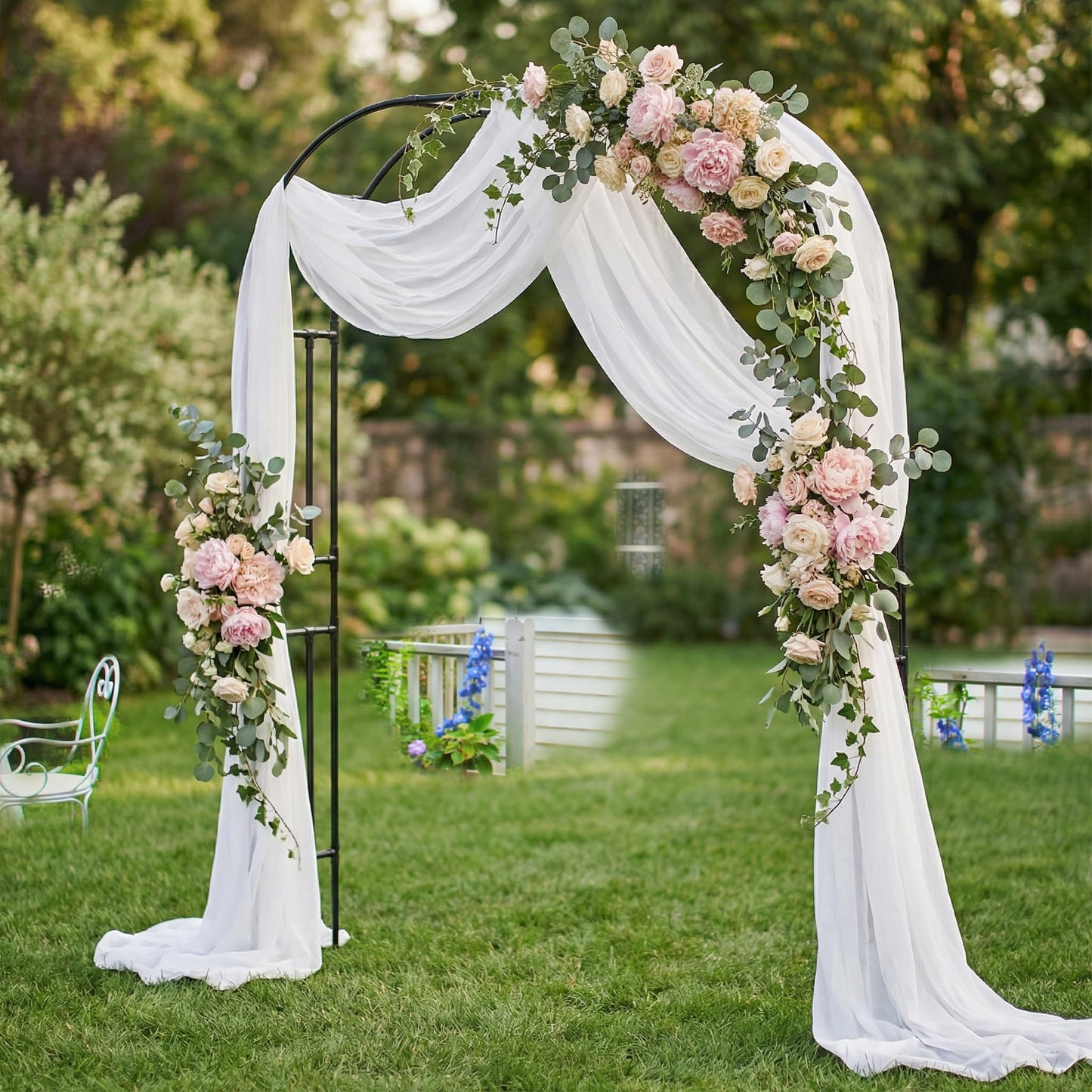 FLOHOVER Garden Arch Trellis, 95.8" H x 70.9" W Garden Arch Arbor for Climbing Plants Outdoor, Lightweight Metal + PE Coated Archway Trellis, Rose Support Frame for Flowers, Black