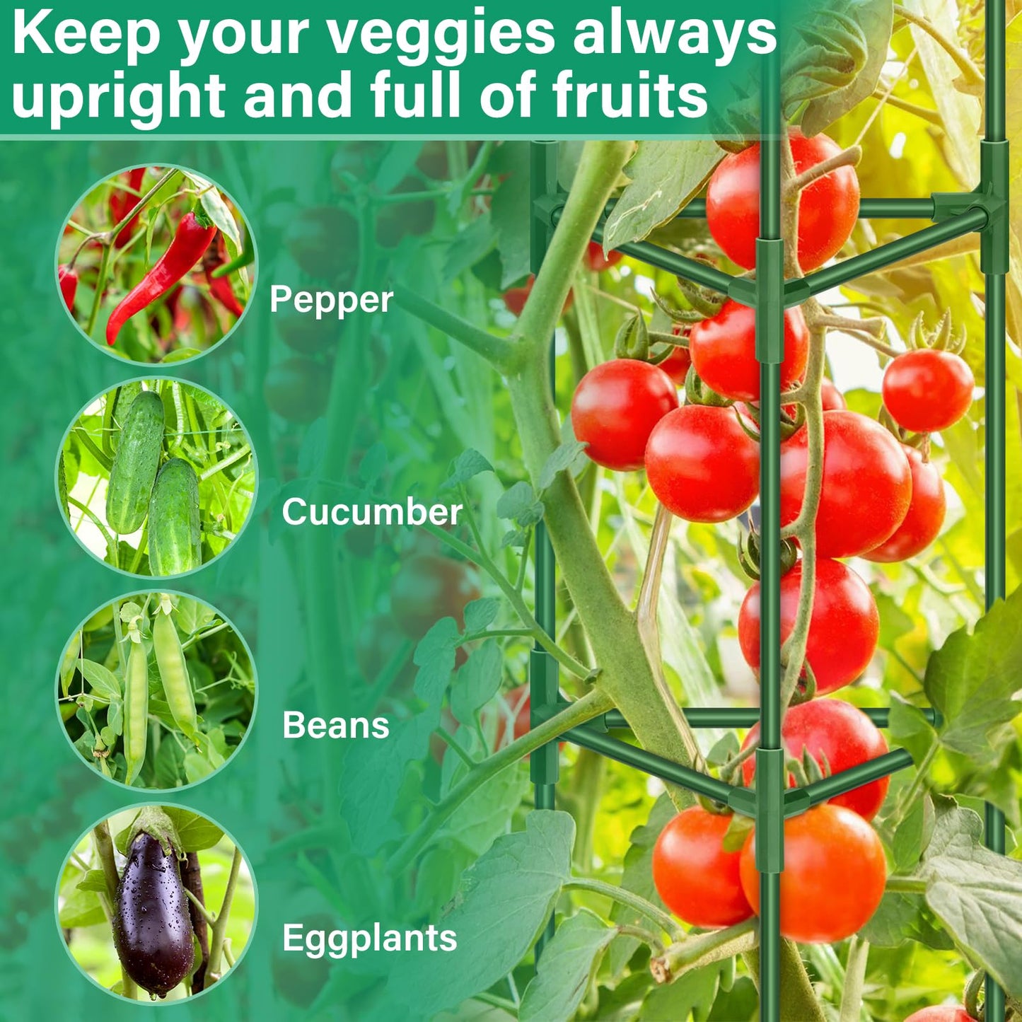 Legigo 6 Pack 65 Inch Tomato Cage for Garden, Heavy-Duty Tomato Trellis Plant Support Stakes, Adjustable Garden Trellis Plant Cage for Climbing Plants Peppers Outdoor Raised Garden Bed and Vegetables