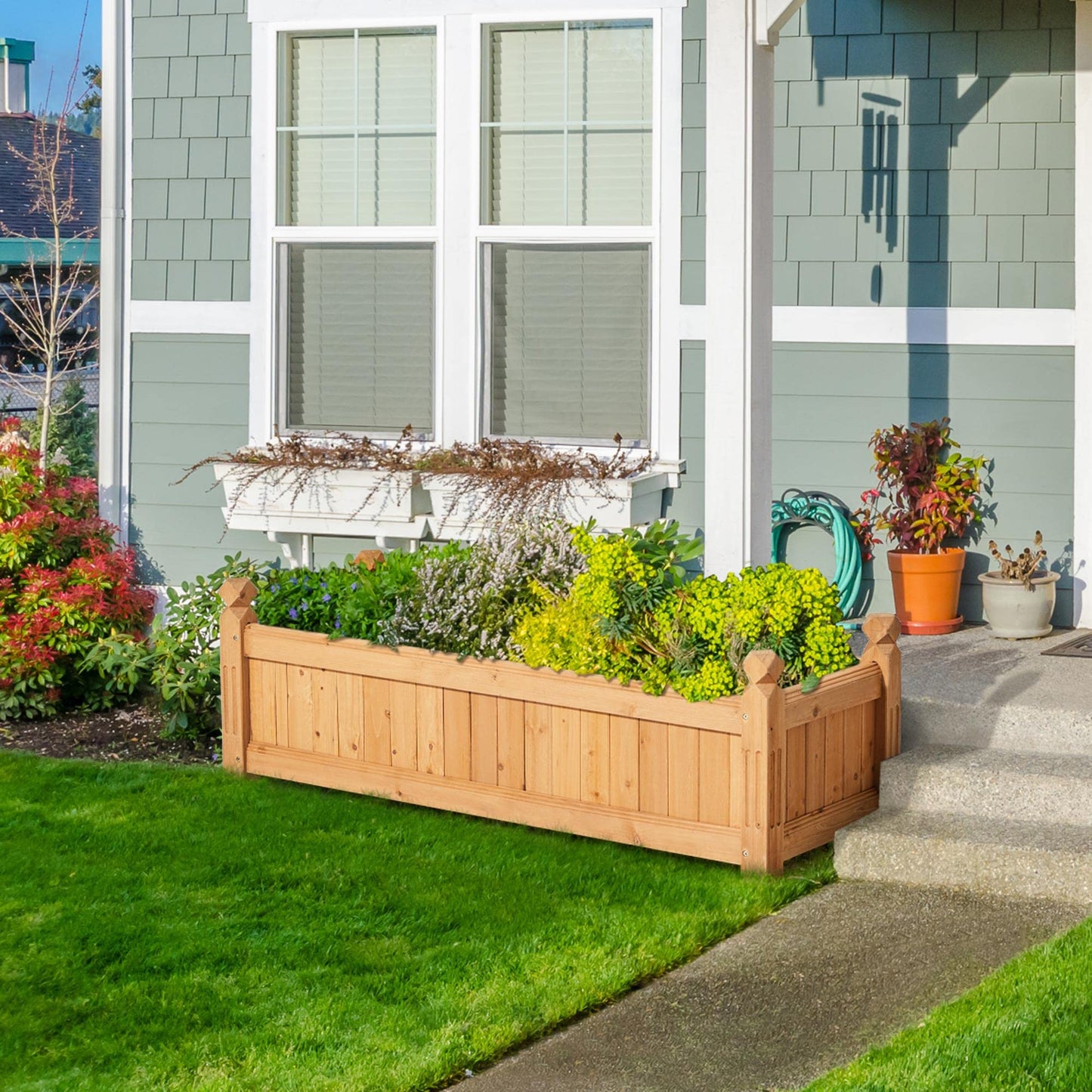 Yaheetech 43.5″ L×16″ W×14″ H Wooden Raised Garden Bed, Horticulture Wood Rectangular Garden Planter Outdoor, Raised Planter Box for Yard/Greenhouse/Vegetable/Flower/Herbs, Light Brown