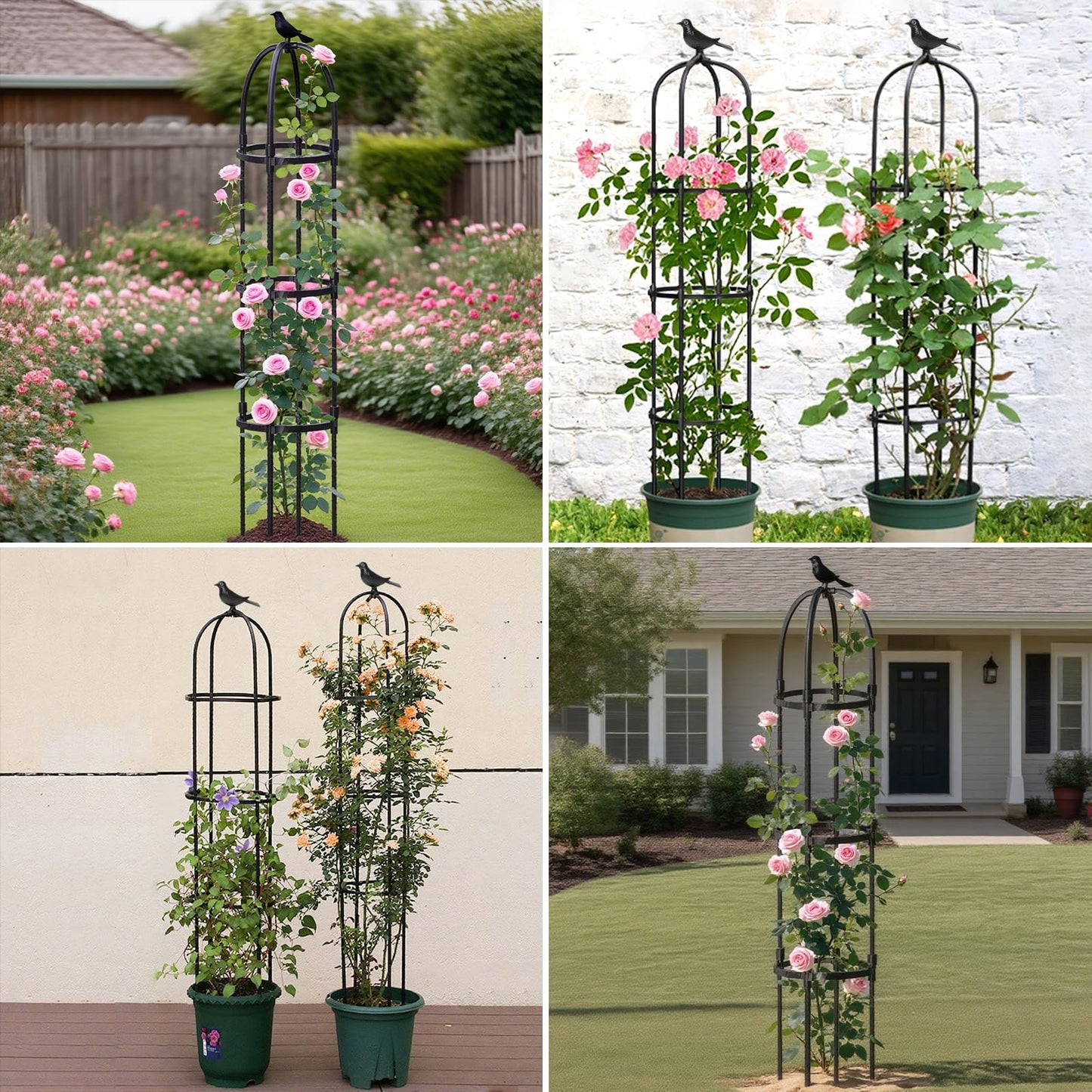 SDLDEER 1 Pcs 6.2FT Garden Obelisk Trellis for Climbing Plants Outdoor, Rustproof Metal Plant Flower Trellises,Garden Obelisk Trellis for Indoor Outdoor Flowers Vegetable Fruits Vines Support