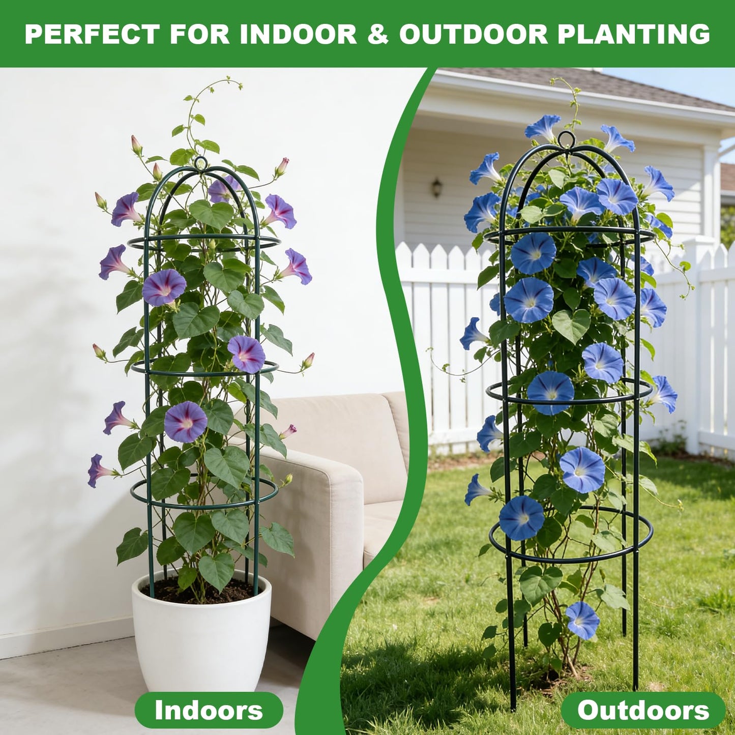 Garden Obelisk Trellis for Climbing Plants 69inch/5.7FT Heavy Duty Metal & Rustproof Plant Climbing Support for Garden Indoor Outdoor Potted Plant Flowers Fruits Vegetable Vines 1pack