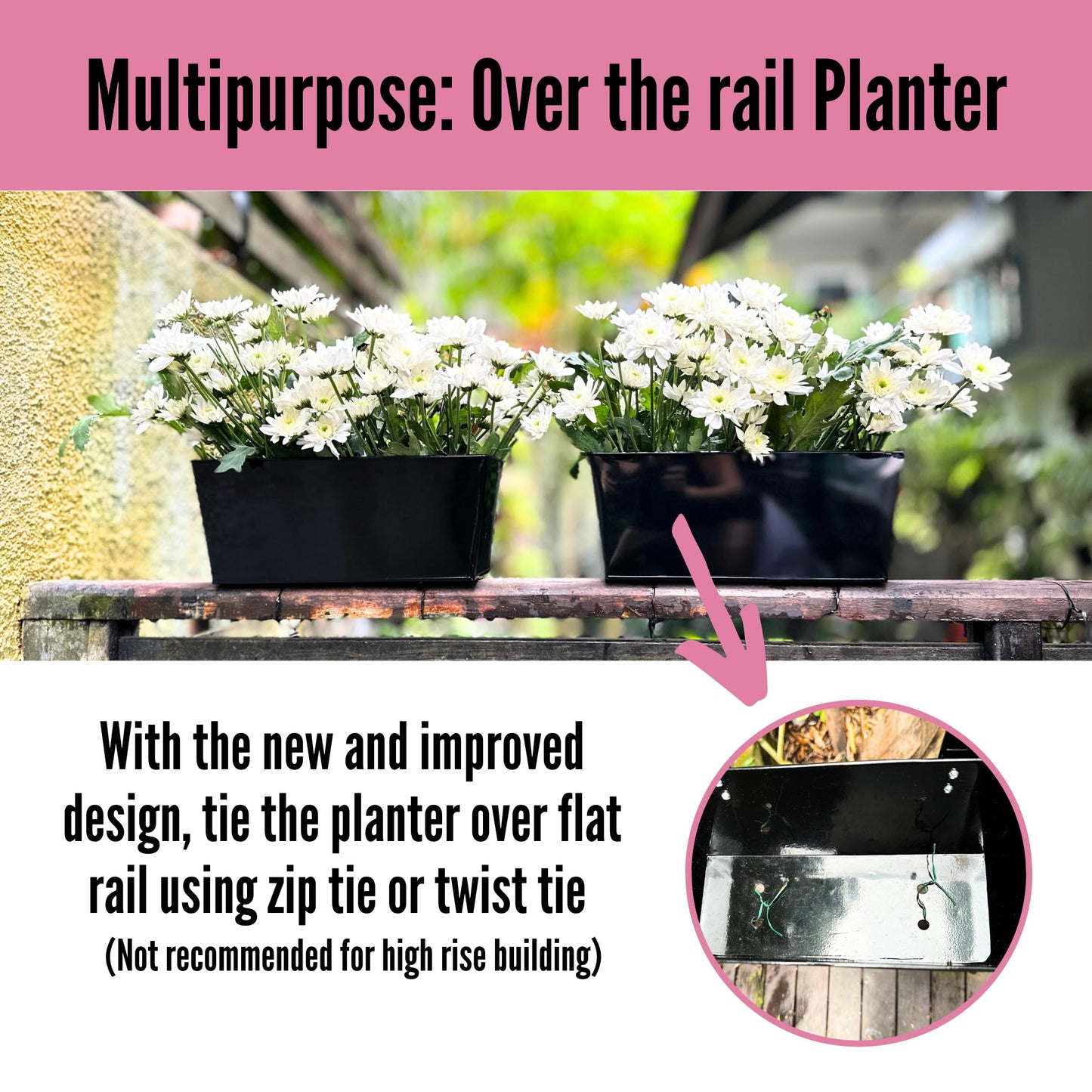 LaLaGreen Rail Planter (16 Inch, 3 Pack) Rectangular Metal Hanging Flower Iron Outdoor Deck Decoration Railing Fence Balcony Gardening for Apartment Patio Planters Modern Garden Style Porch Decor