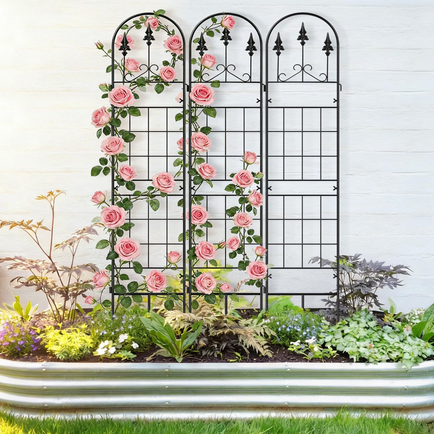 3 Packs Metal Garden Trellis for Climbing Plants (65.3'' x 40'') Rustproof Metal Garden Flower Rose Trellis, Outdoor Climbing Clematis Trellis Cucumbers Support for Courtyards Lawns