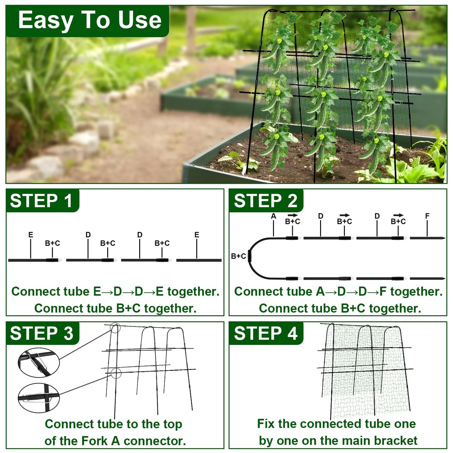 64 x 64 Inch Garden Cucumber Trellis Vegetable Arch Trellis Green Bean Pea Grape Tomato Squash Trellises for Raised Bed Climbing Plants Outdoor