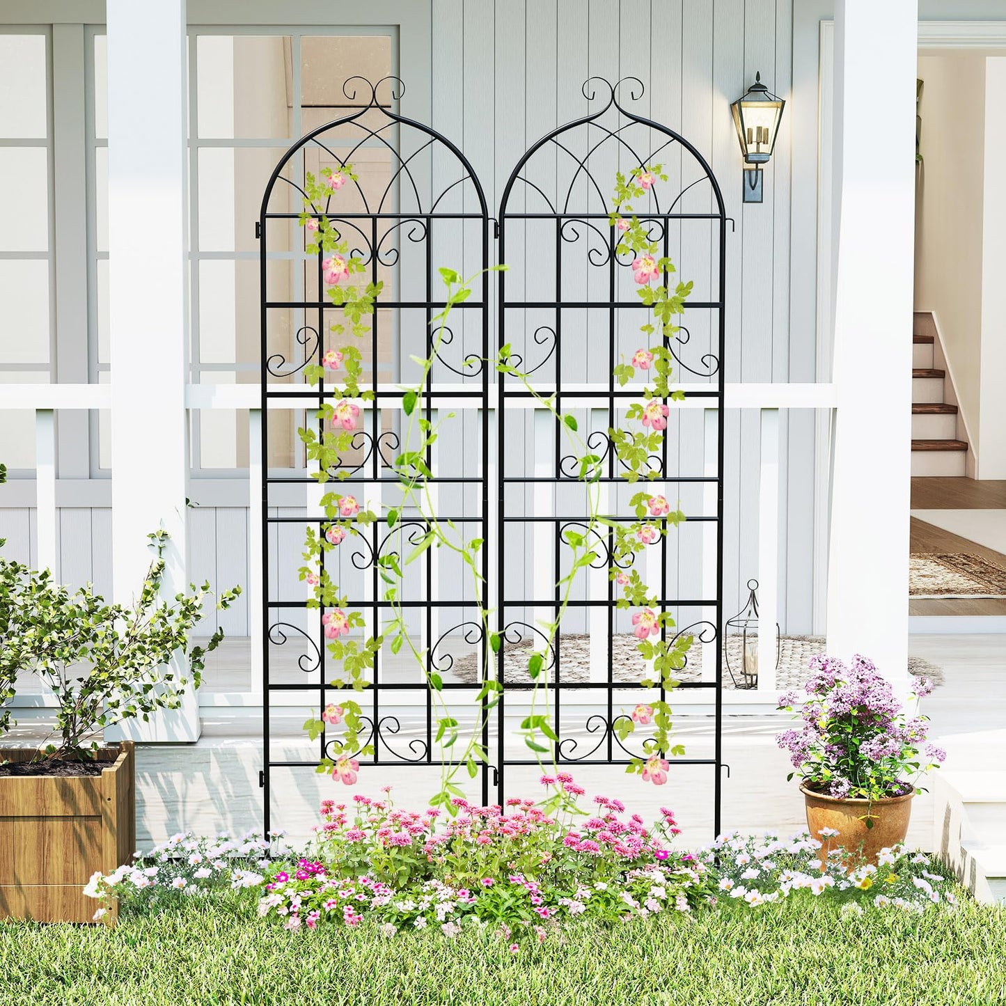 Giantex 2 Packs 71"x20" Metal Garden Trellis for Outdoor Climbing Plants, Heavy-Duty Plant Support for Vine Rose Vegetable Flower, Rustproof Black Metal Coating Patio Trellis Arch Decorative Fence