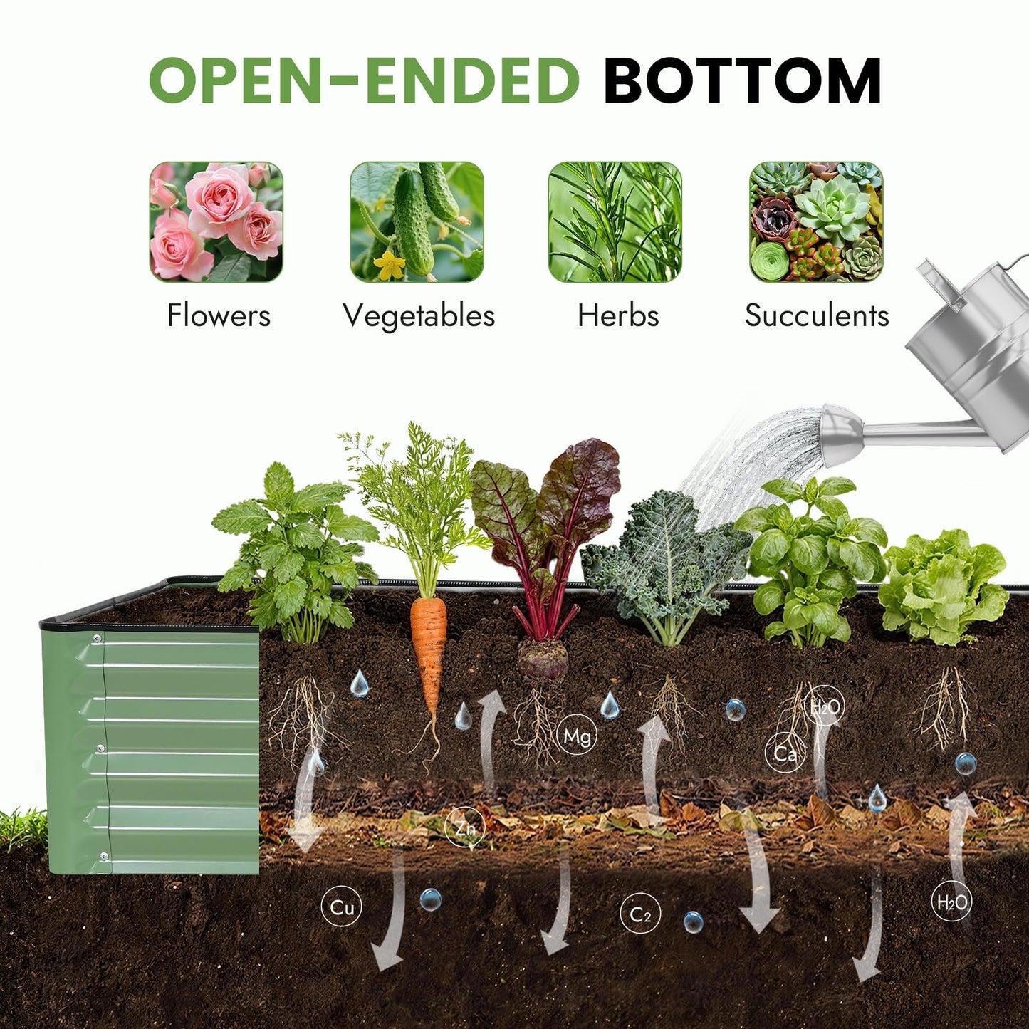 INNO STAGE Galvanized Raised Garden Bed Kits, 8x2x1ft Metal Raised Garden Beds Outdoor, Large Steel Raised Planter Bed with Gloves for Vegetables & Flowers Patio Ground Planter Box (Olive Green, 1PC)