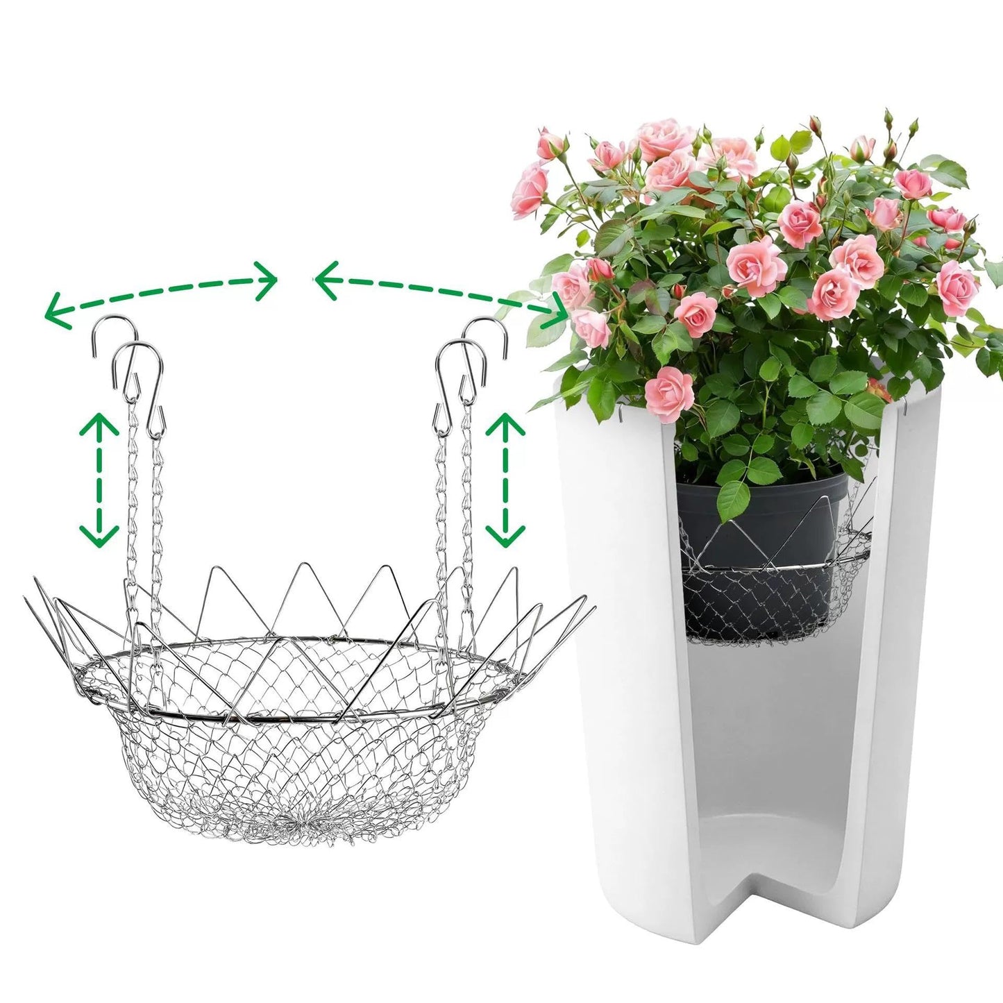 Adjustable Planter Inserts for Tall Planters Large Pots, 4 Hooks Fits in The Top Openings, Chain Planter Filler Elevate Plants, Plant Hanger for Outdoor Indoor Flower Potted