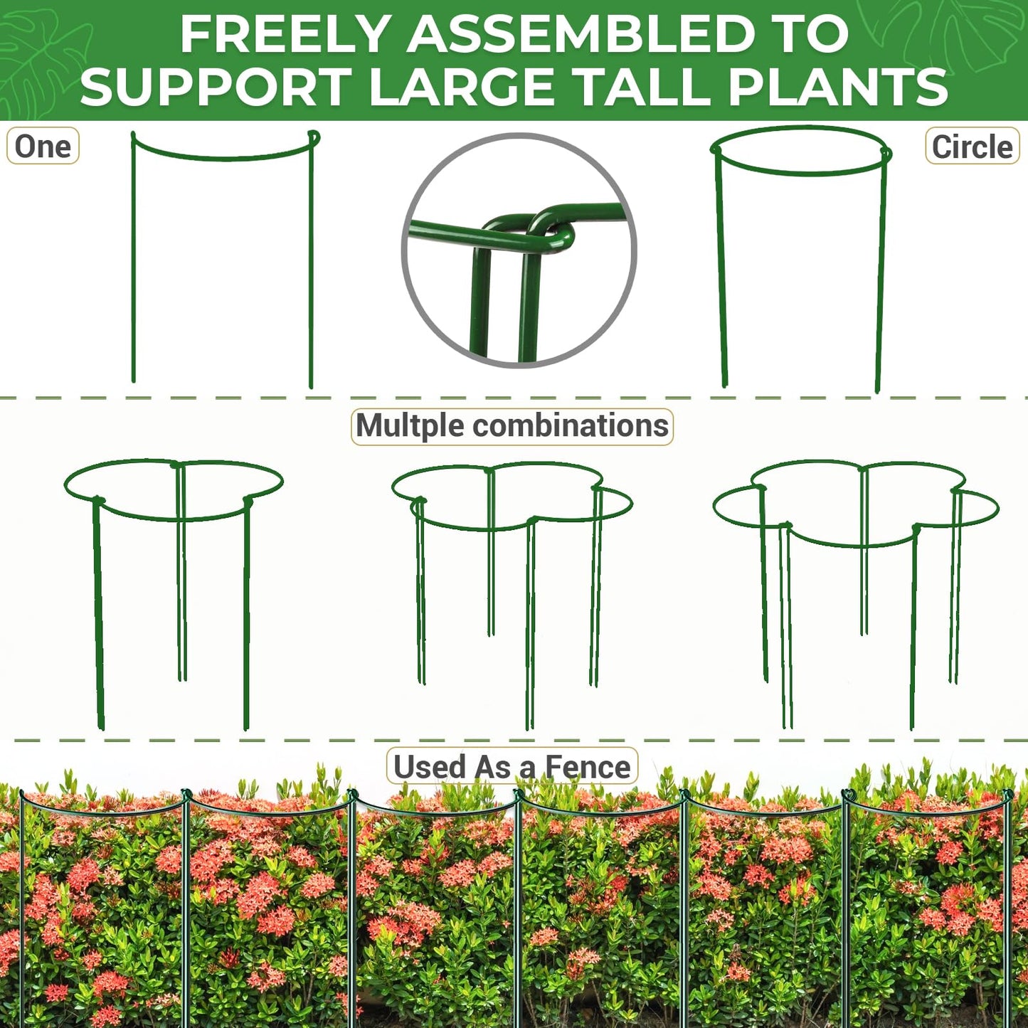 LEOBRO 12PCS Plant Supports, 24 Inch Peony Cages and Supports, Garden Plant Stakes for Indoor Plants, Outdoor Plants, Peony Tomato Monstera Hydrangea Stakes, 10" W x 24" H