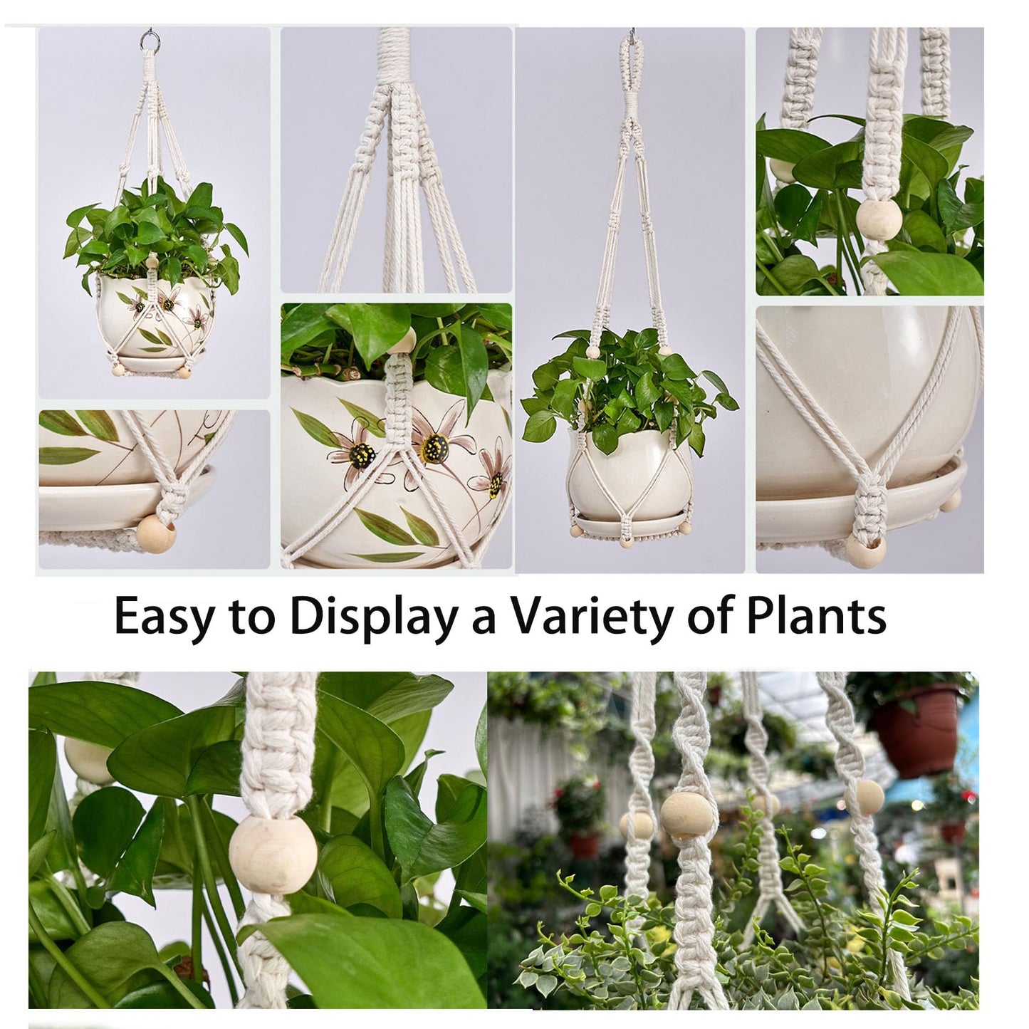 2 Pack Plant Hanger - 29.5" & 23.5" Hanging Planters, Handmade Cotton Rope Plant Holder Fits 3.9"-11.8" Flower Pots Indoor & Outdoor Boho Home Decor (POTS NOT Included)