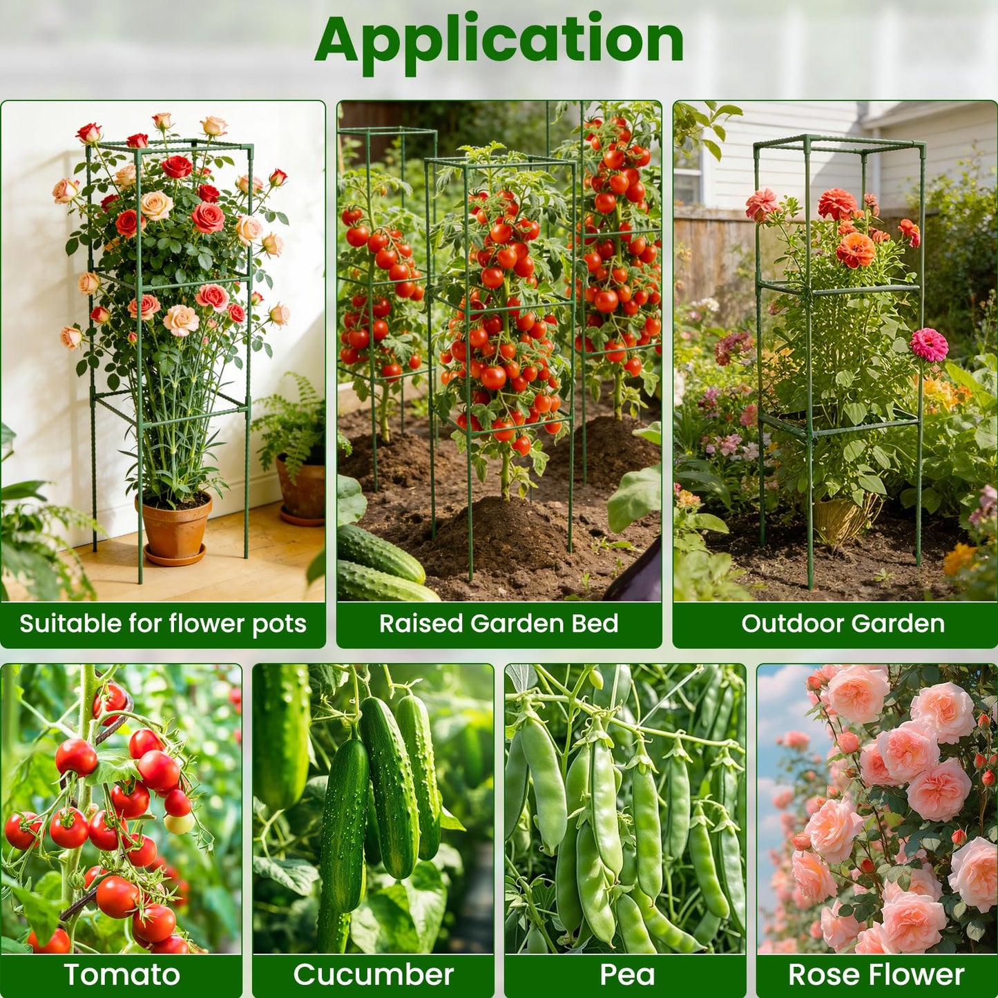 4 Pack Tomato Cages, 48'' Tall Tomato Plant Stakes Support for Raised Garden Bed Tomato, Square Trellis Cages for Garden Climbing Vegetables Flowers Fruits