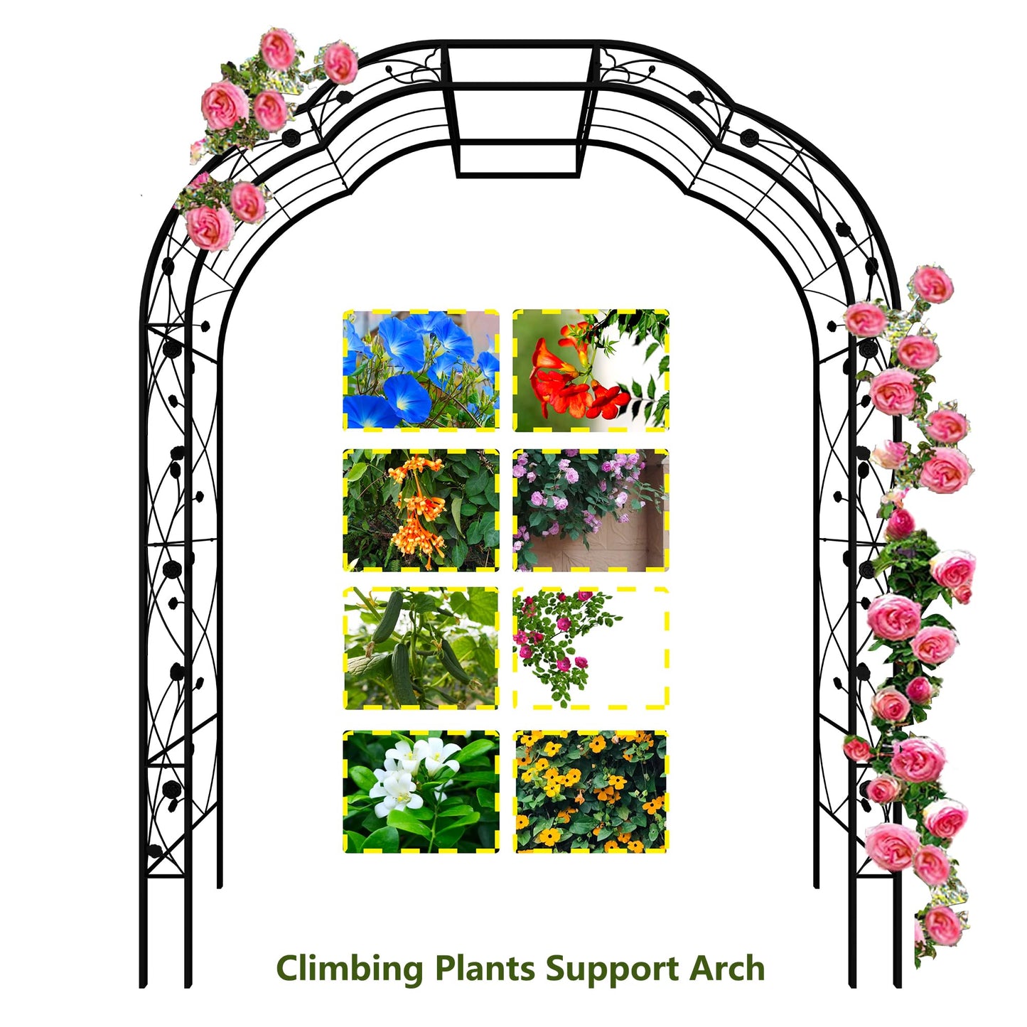 Metal Garden Arch 8.2 FT High x 6.2 FT Wide Garden Arbor Trellis for Outdoor Climbing Plants Support Rose Lawn Tall Large Wedding Archway (Black, XL)