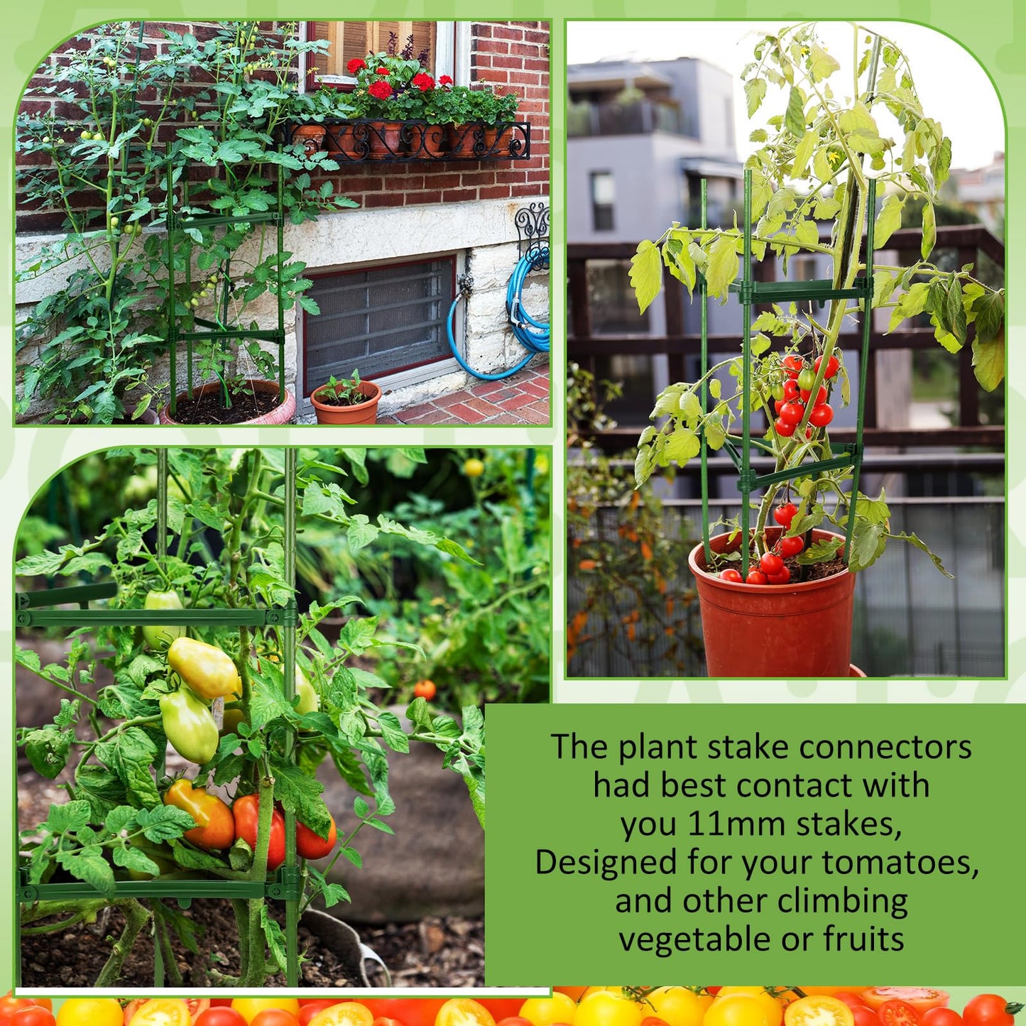 Threehoney 24 Pcs Adjustable Stake Arms for Tomato Cage 10 to 14 Inch Garden Plant Stake Connectors Expandable Trellis Climbing Rod Tomato Stick Supports for 11 mm Diameter Climbing Plants Vegetables