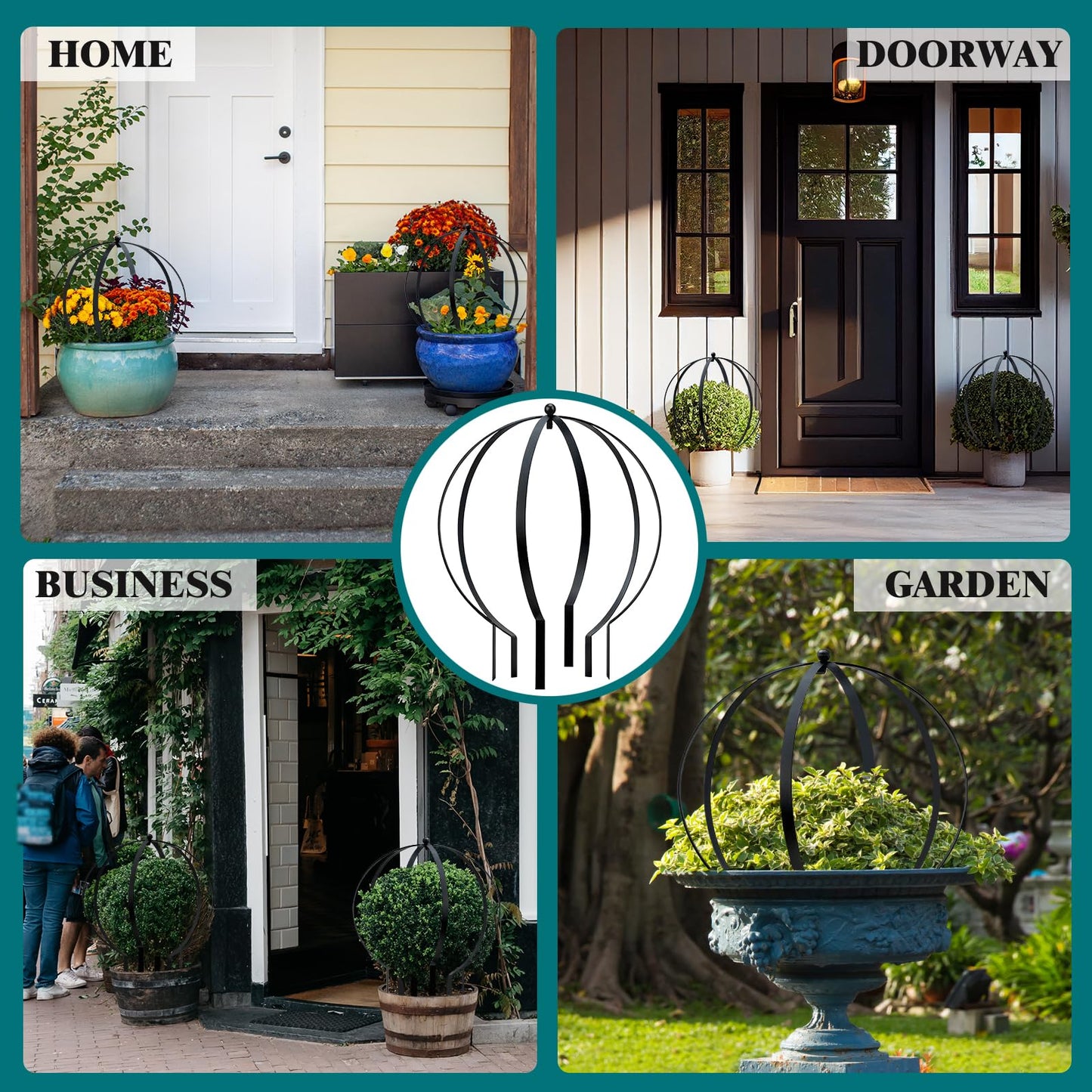 HEYTIMI 4 PCS Large Metal Round Trellis for Climbing Plants, Heavy Duty Thick Rustproof Obelisk, Garden Sphere Frame for Potted Roses Vines, Outdoor Garden Decor, Easy Assembly (25.2" x 21.3")