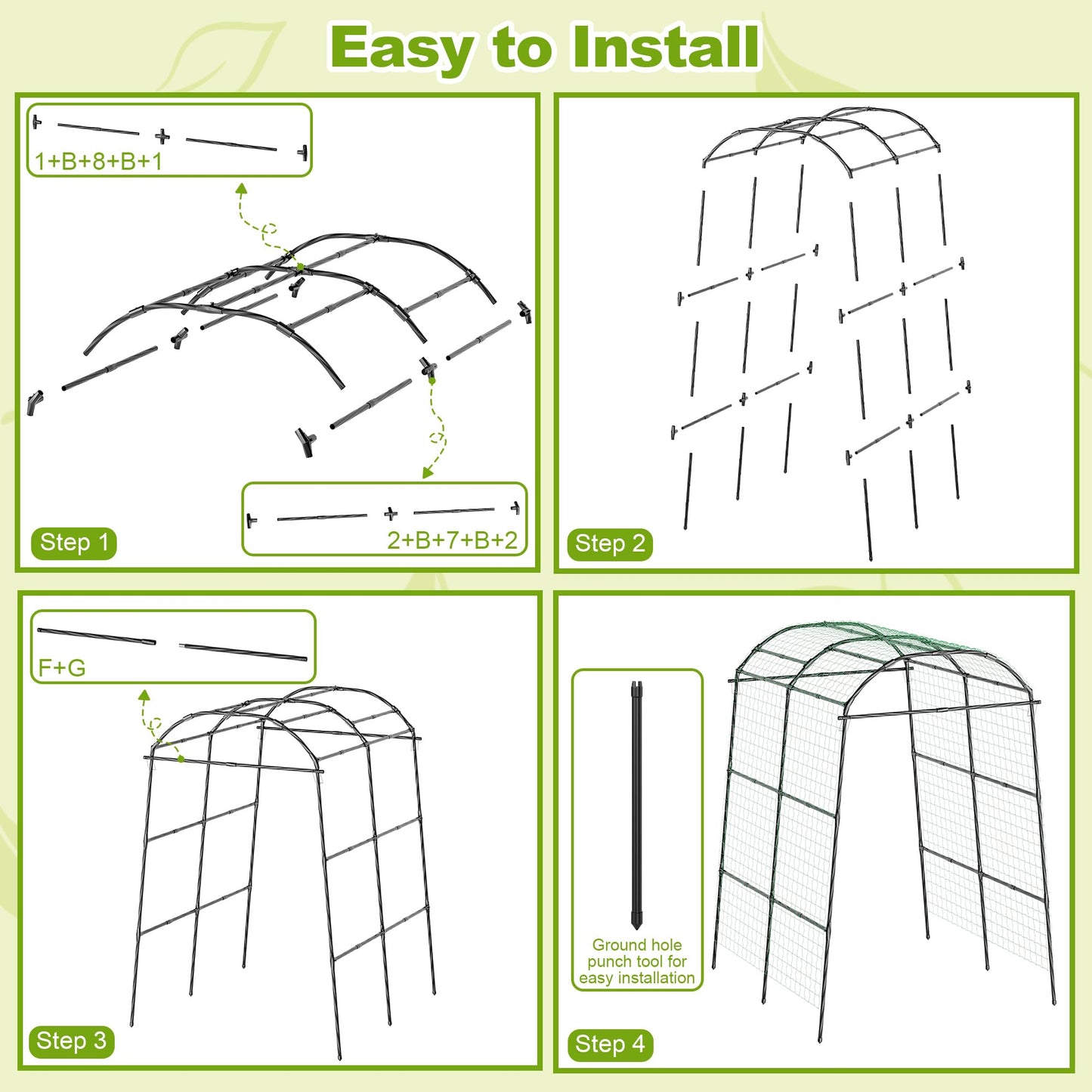 Miory Garden Arch Trellis for Climbing Plants Outdoor, Cucumber Trellis for Raised Bed, Steel with UV-Resistant PE Coated Plants Support Trellis (71 x 83 Inch)