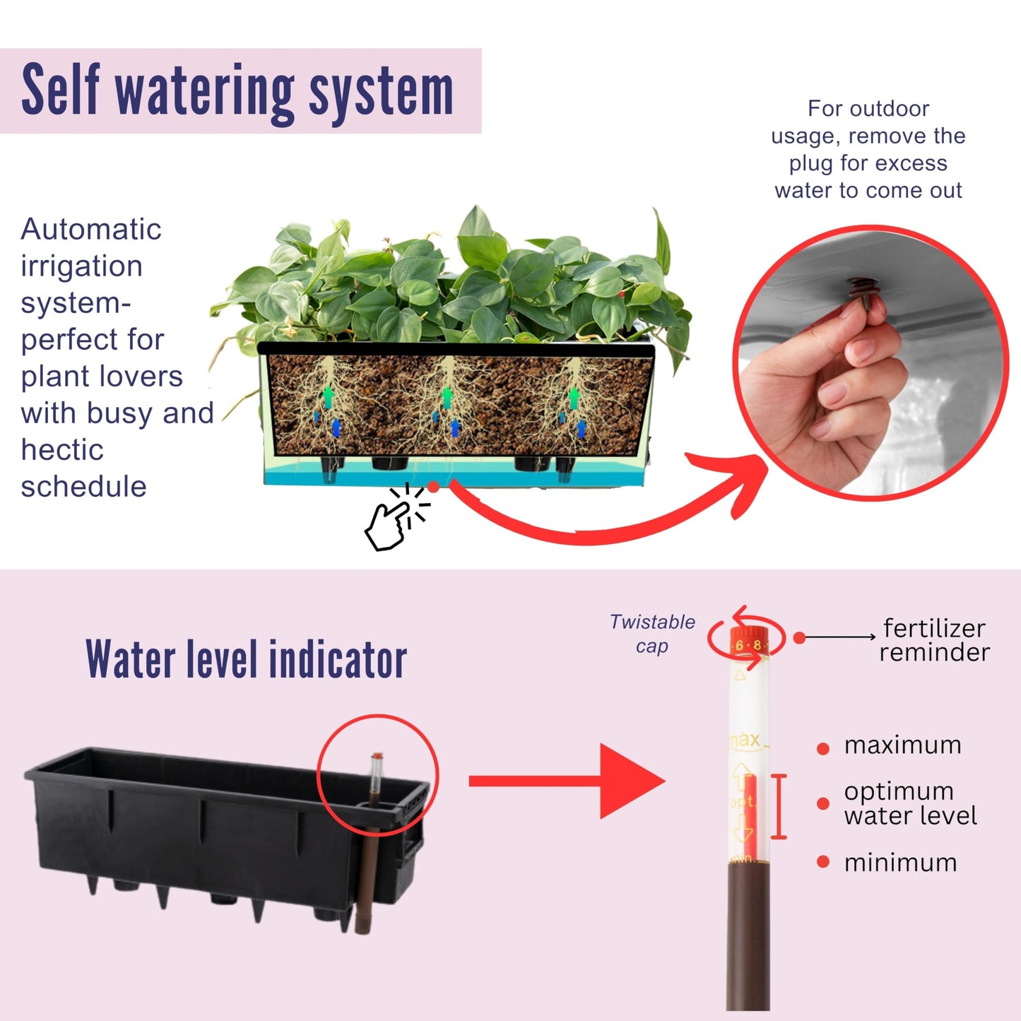 LaLaGreen Wall Planters Outdoor (20 Inch, 4 Pack) Brown Rectangular Window Flower Boxes with Brackets Self Watering System, Vertical Wall Mounted Plant Pot Container Herb Garden Balcony Indoor Decor