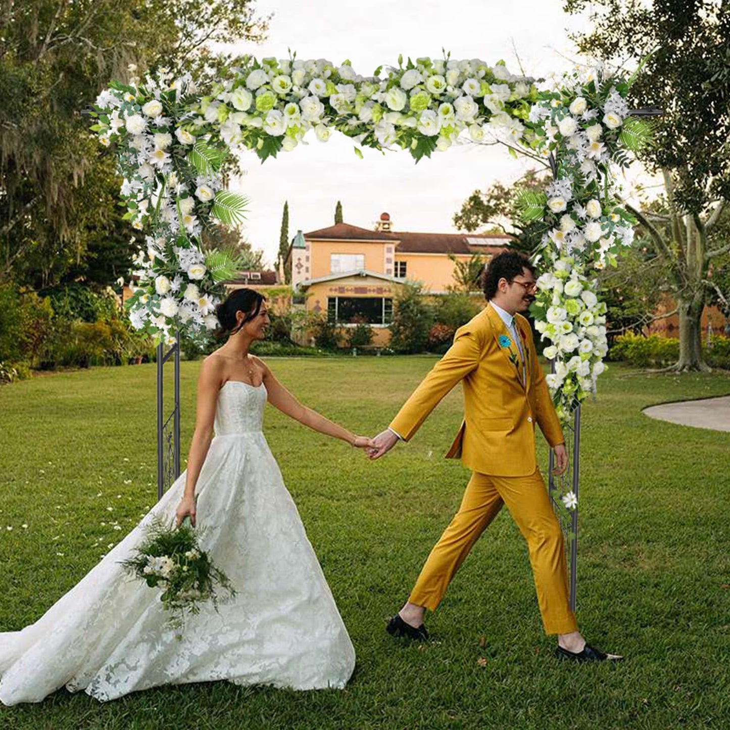 Garden Arch Trellis 7FT Wedding Arch Backdrop Stand,Metal Garden Arbor Trellis for Plant Climbing Outdoor, Plant Arch with Anchored Pile, Flower Arch Stand Balloon Decor,Archway Pergola