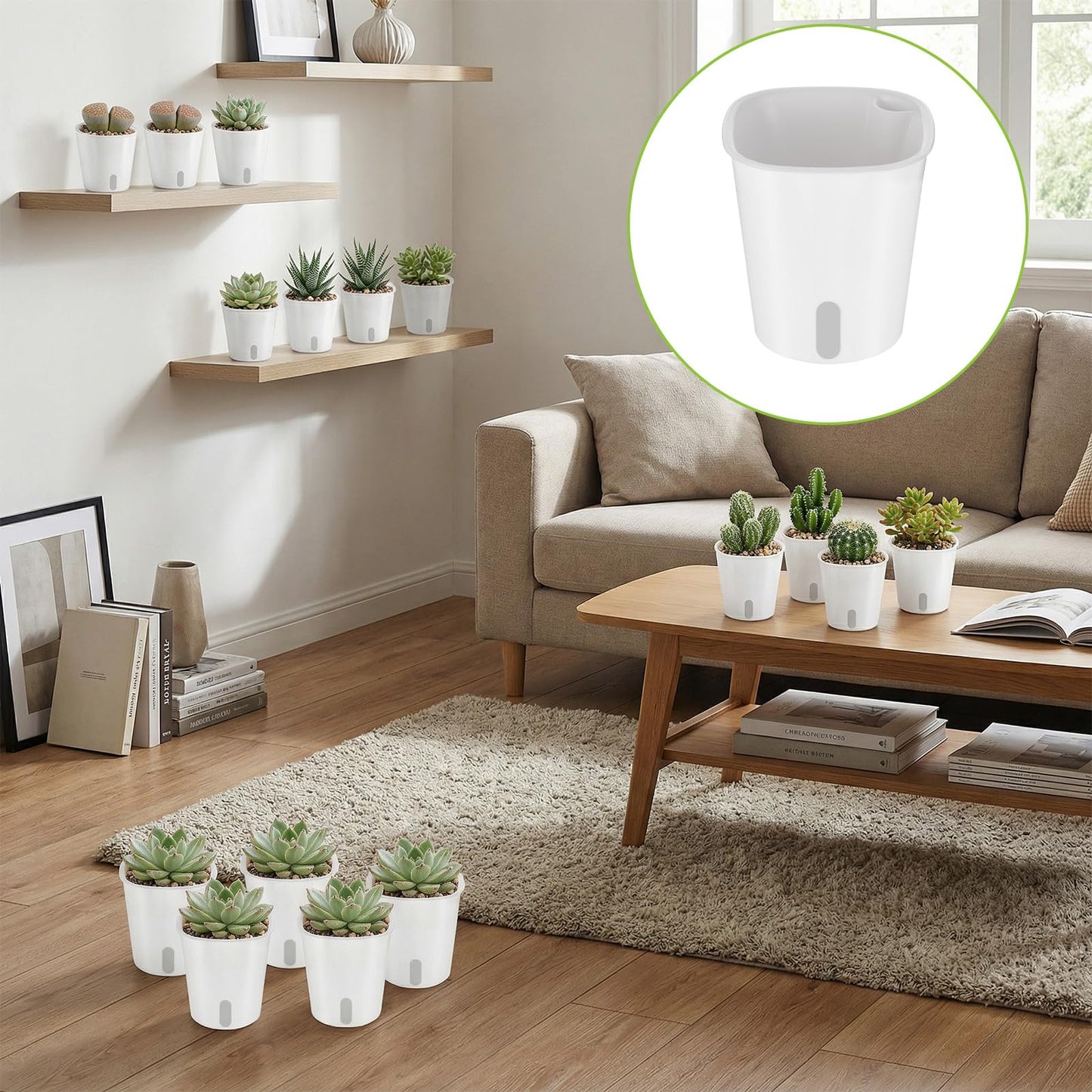 hidyuuoo 20 Pcs 3 Inch Self Watering Pots Self Watering Planters for Indoor Planters Plastic Garden Flower Pots with Level Indicator Vents