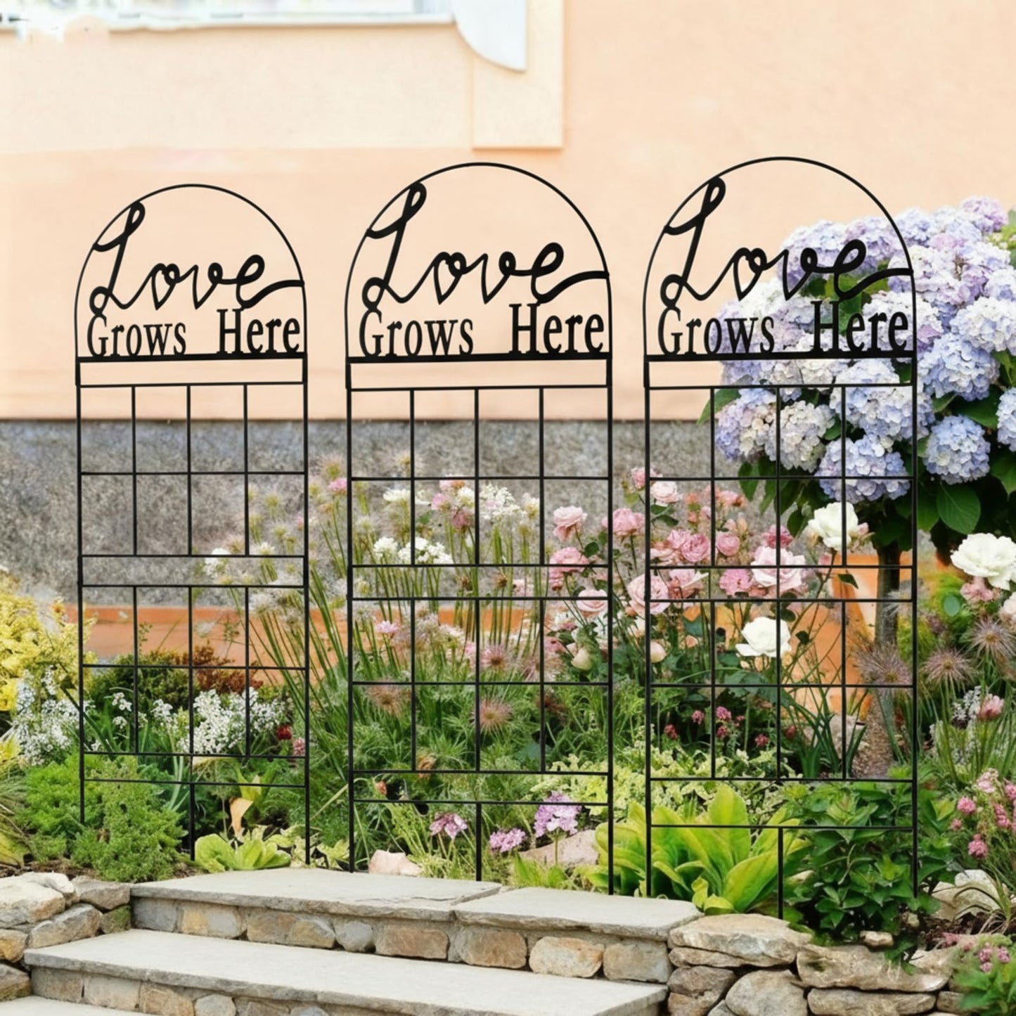 CraftyDream 2 Pcs 43" Metal Garden Trellis for Climbing Plants Outdoor Heavy Duty Black Rustproof Coated Garden Trellis Climbing Plant Support Decorative for Plant Outdoor House Patio Flower Vegetable