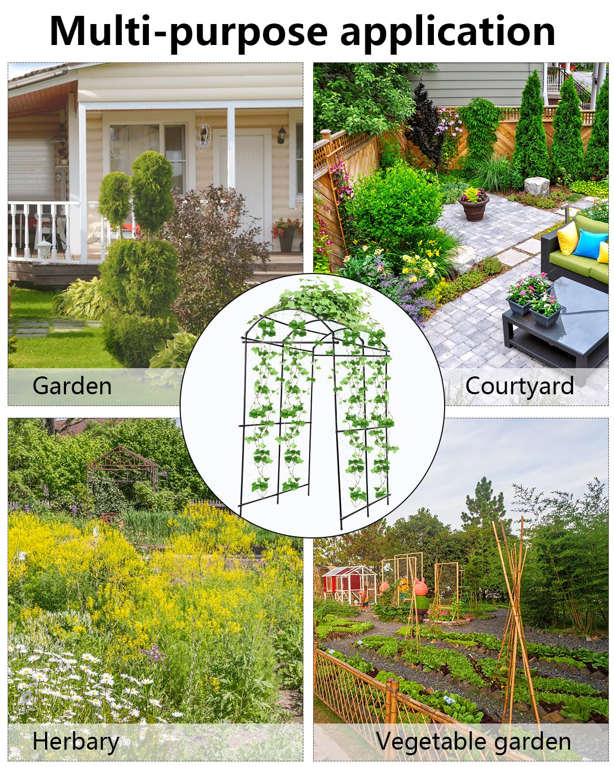 Dollate Garden Arch Trellis 7FT, Thickened Steel Frame Garden Trellis for Climbing Plants, Adjustable Width 3-4.3 FT Cucumber Trellis for Raised Bed, Vegetable Fruit Flower Vine