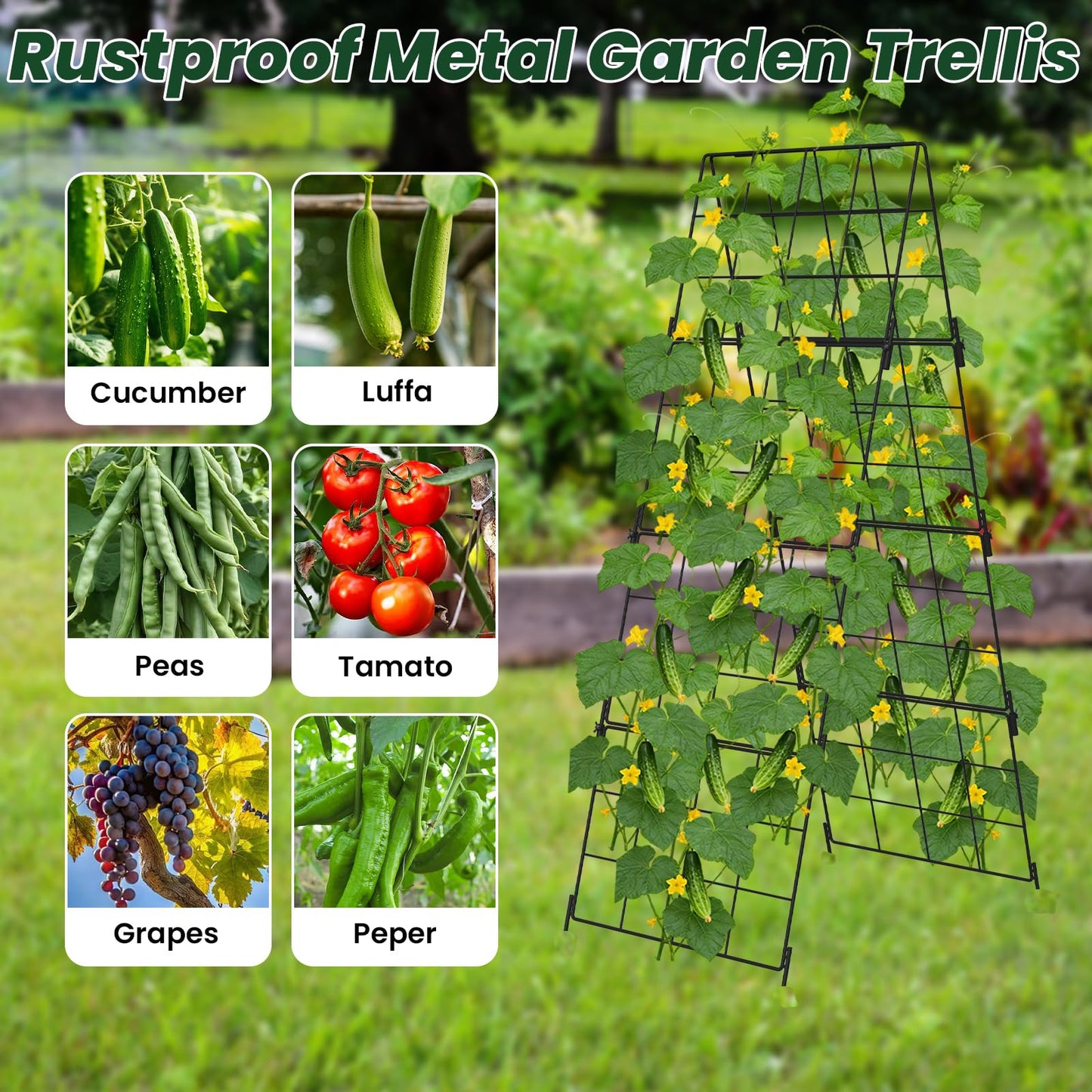 Adjustable A-Frame Trellis for Climbing Plants Outdoor, 48"x16" Cucumber Trellis for Raised Bed, Metal Garden Trellis with Grid Design, Tomato, Grape, Bean, Pea, Squash, Vegetable Trellis (Black)