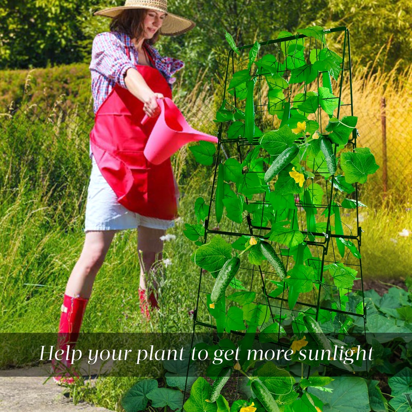 Thickened Cucumber Trellis for Raised Garden Bed,48"x16" Foldable Frame Metal Vegetable Trellis for Climbing Plants Outdoor Plant Support for Grape Tomato Peas, Fruit, Vine,Bean(Green) (2)