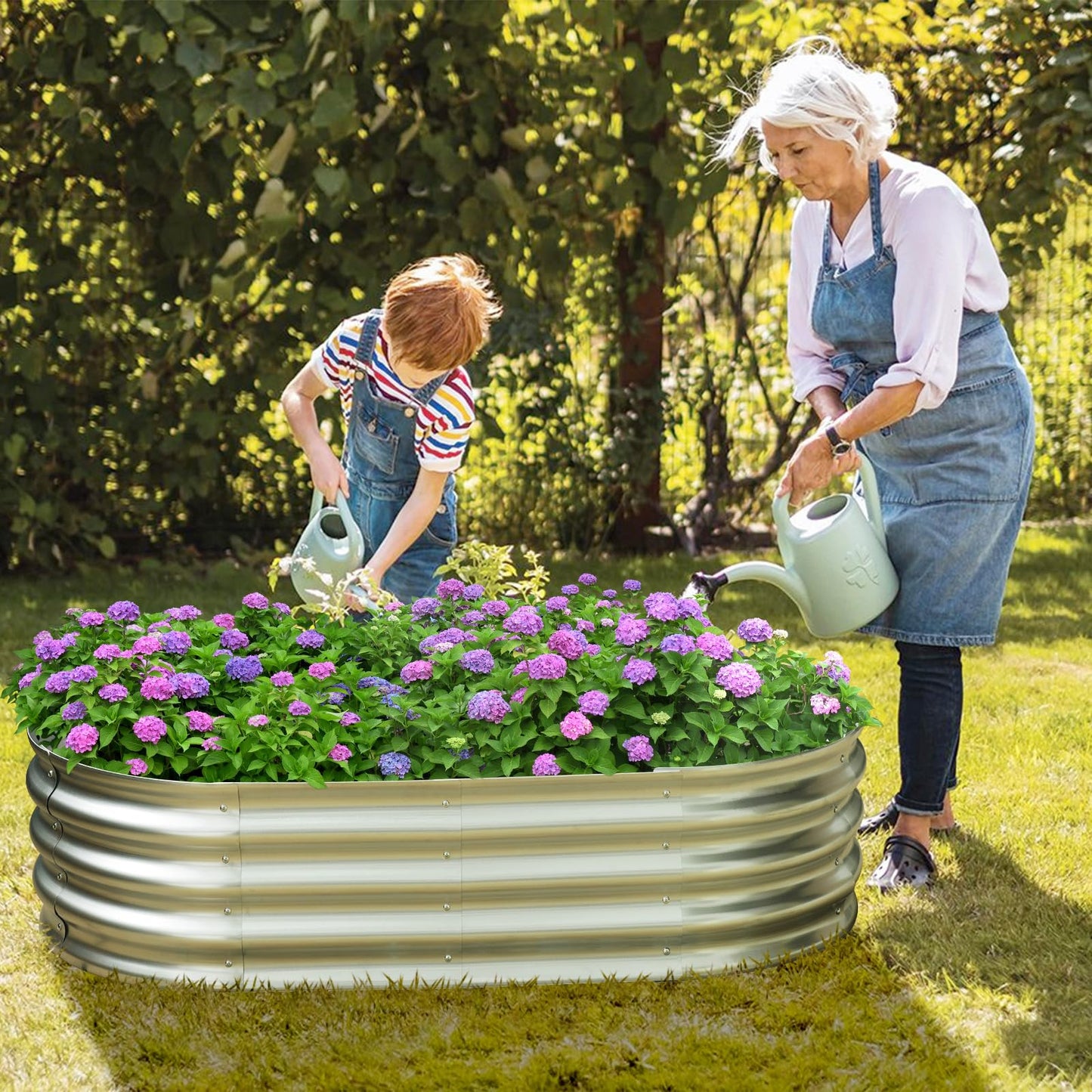 Eclaron Galvanized Raised Garden Bed for Outdoor: 4X2X1ft Durable Metal Vegetable Plant Container Kit - Oval Planter Box for Gardening Flower Trough (2 Pack)