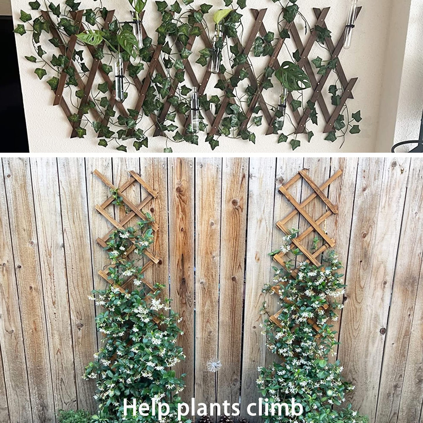 Avalution Extensible Natural Garden Wooden Fence Lattice Frame Plant Support Frame Natural Wooden Lattice Frame for Cucumber Climbing Plant Vines Ivy Rose 75"x11.8" Lattice Fence Panel(2Pack)