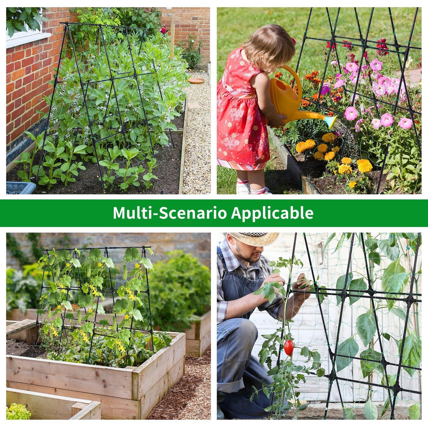 OTOSUNNY Garden Trellis for Climbing Plants Outdoor, Cucumber Trellis for Raised Bed Garden, A Frame Vine Plants Support for Vegetable Tomatoes Peas Pole Beans Trellis, 50x48 inch, with Netting, Black