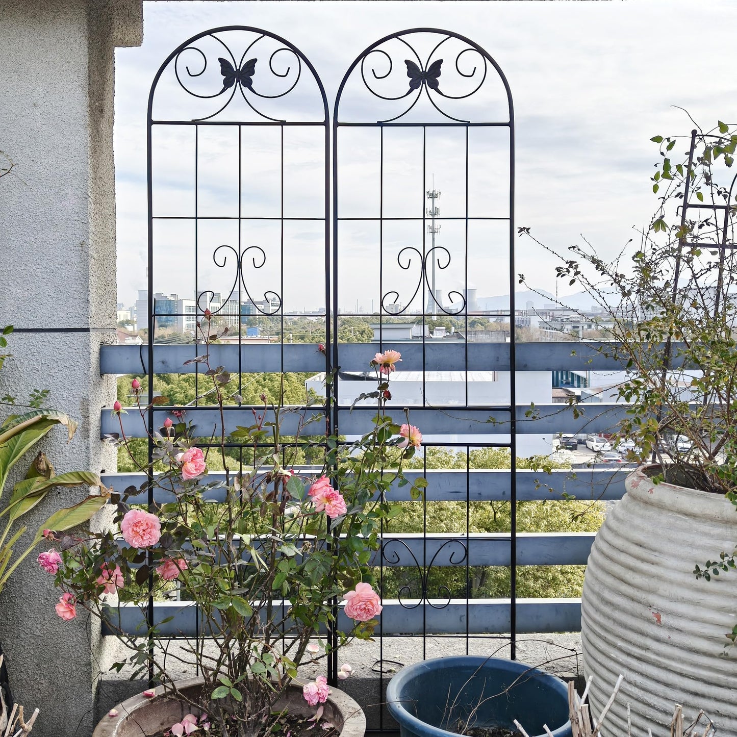 2 Pack Garden Trellis for Climbing Plants 86.7'' x 19.7'',Black Metal Garden Trellis,Heavy Duty Rustproof Plant Trellis for Rose Vine Vegetable