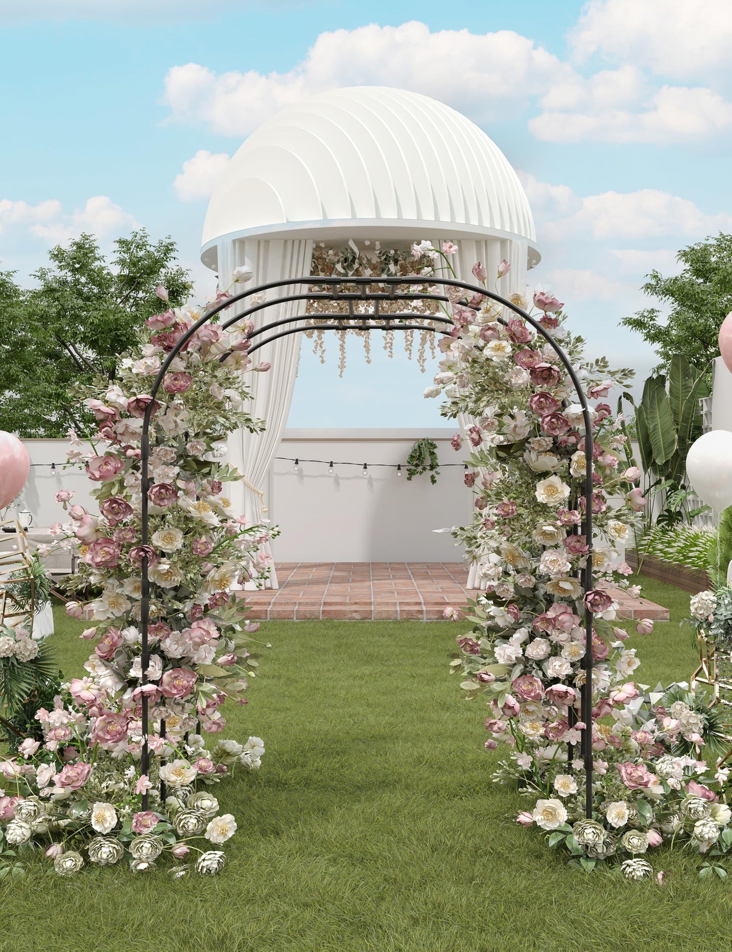 GarveeLife Garden Arch Trellis for Climbing Plants, Metal Arched Arbor with Durable Powder-Coated Finish, Perfect for Weddings, Gazebos, and Outdoor Decor, 7.2 ft Tall, for Lawn, Party,Easy Assembly