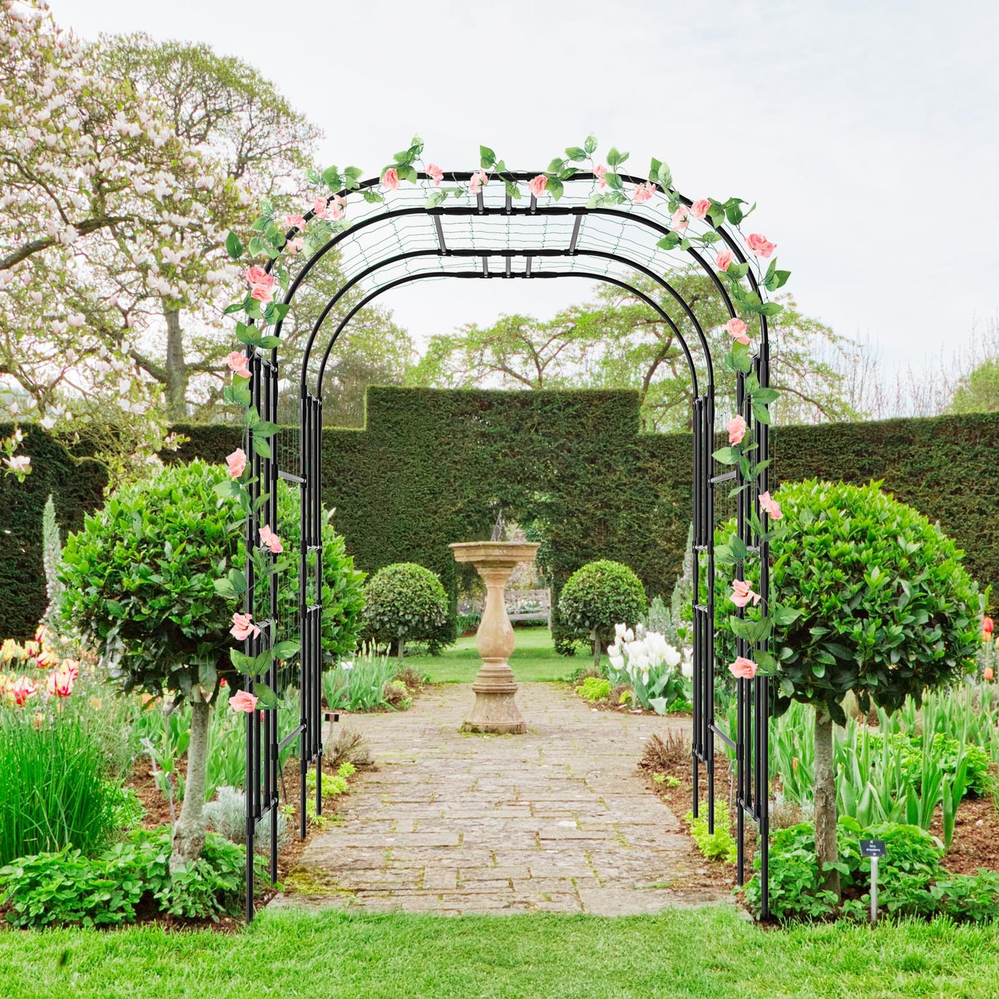 Tall Garden Arch Trellis for Climbing Plants, 87in Tall Metal Plant Support Trellis Archway for Climbing Plant Vegetables Cucumber, Outdoor Yard Lawn Garden Arch Tunnel Trellis