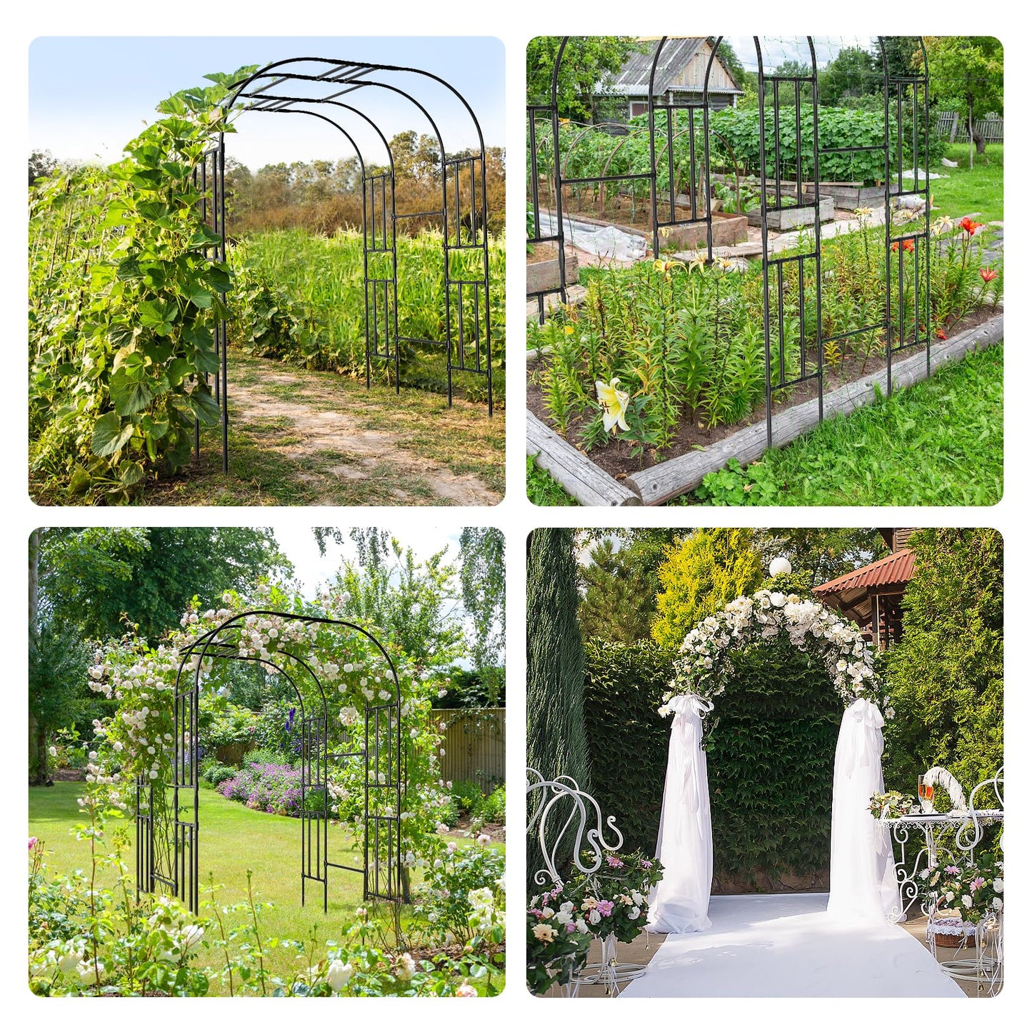 Tall Garden Arch Trellis for Climbing Plants, 87in Tall Metal Plant Support Trellis Archway for Climbing Plant Vegetables Cucumber, Outdoor Yard Lawn Garden Arch Tunnel Trellis