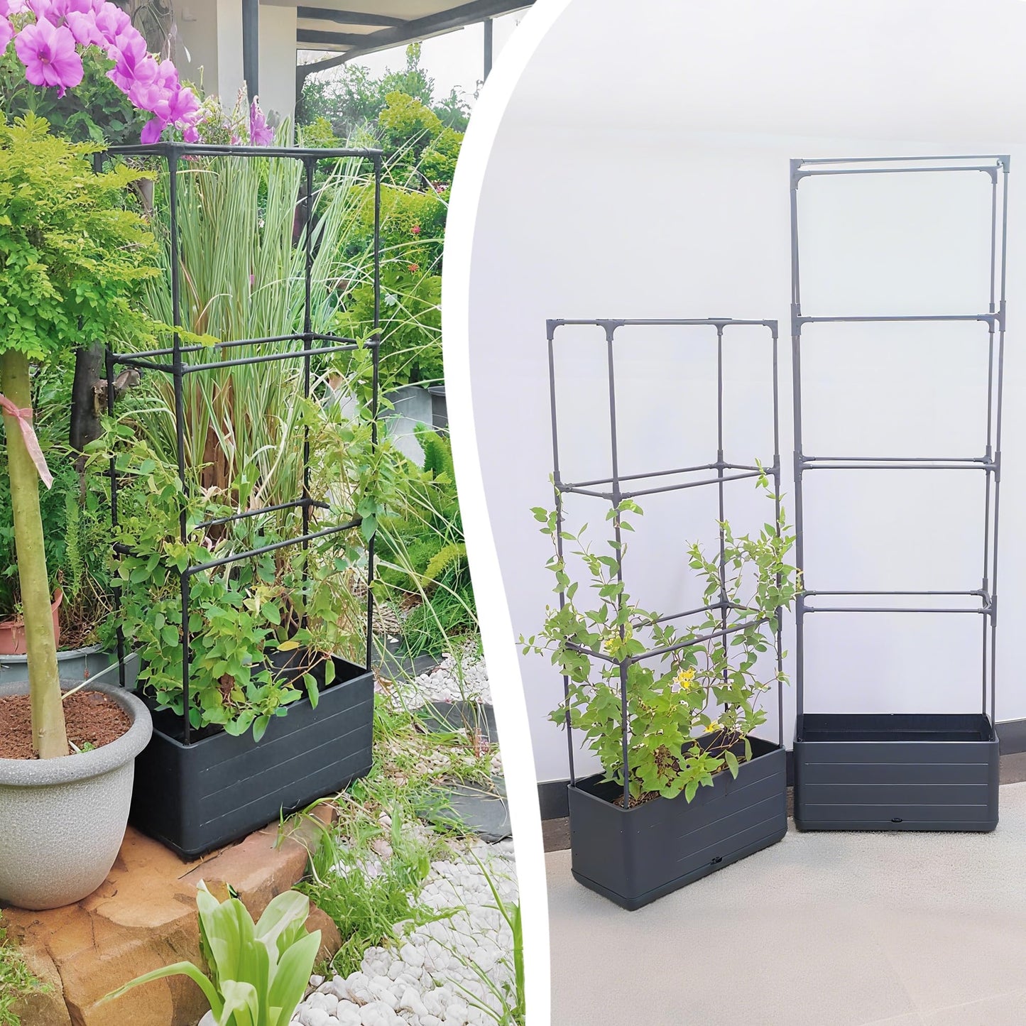 Sumloty 2Pack Raised Garden Bed Planter Boxe with Trellis, 55.2" Self Watering Tomato Planter Box with Trellis for Climbing Vegetable Flowers and Plants, Tomato Cage for Indoor Outdoor Use