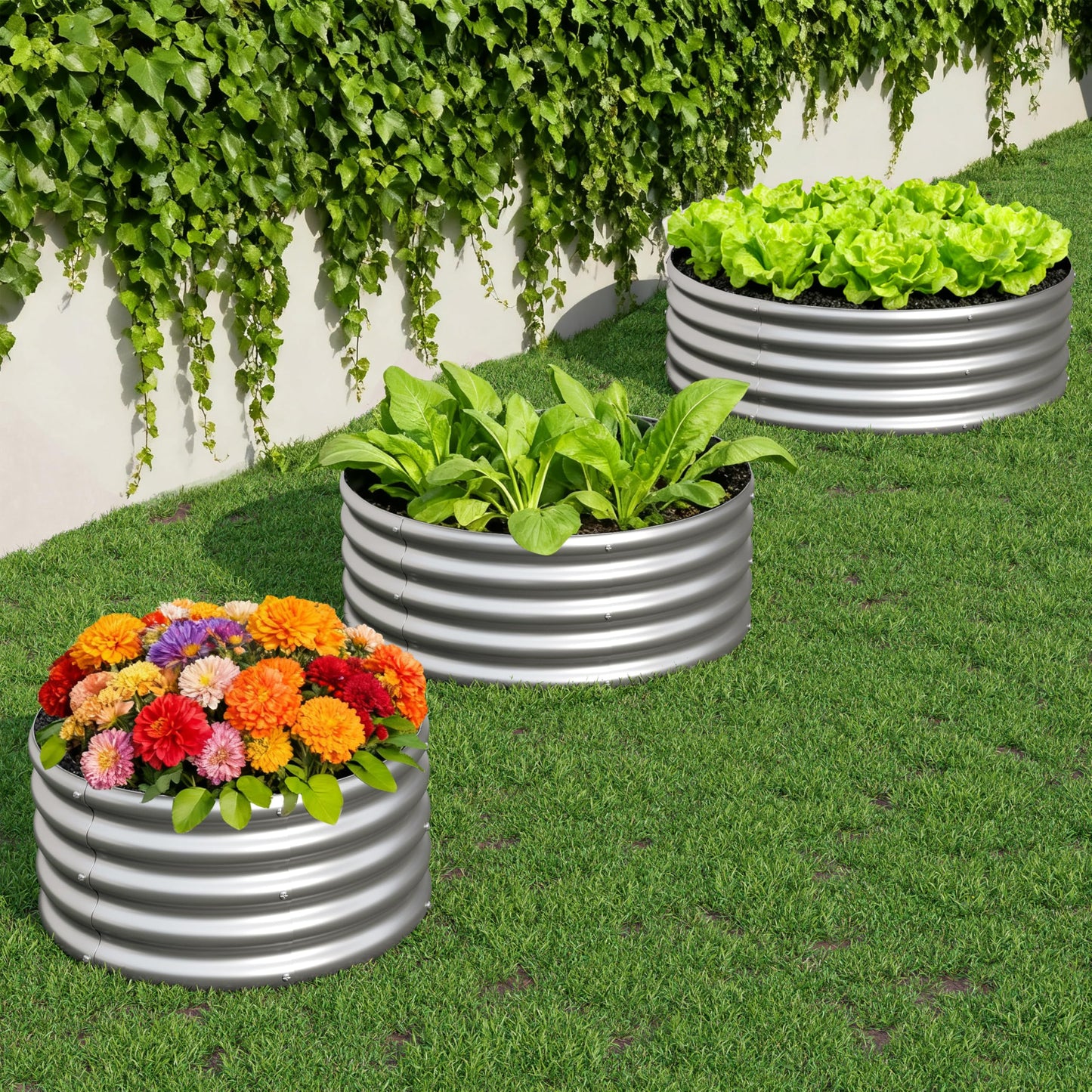 Yortrek 3Pack 3x3x1ft Galvanized Raised Garden Bed, Planter Raised Garden Beds Outdoor, Round Clearance Raised Garden Beds for Gardening Vegetables……