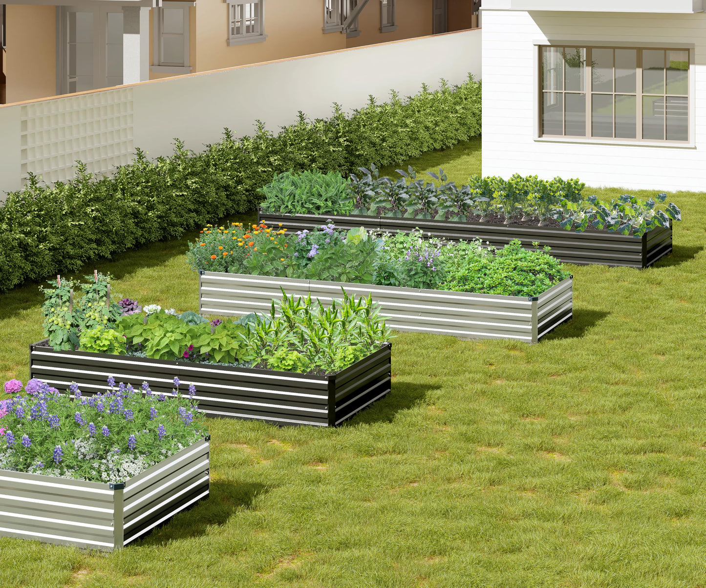 Easllre 2PCS 12x3x1ft Galvanized Raised Garden Bed,Outdoor Planter Box Metal Patio Kit Planting Bed for Vegetables Flowers Herb,Black