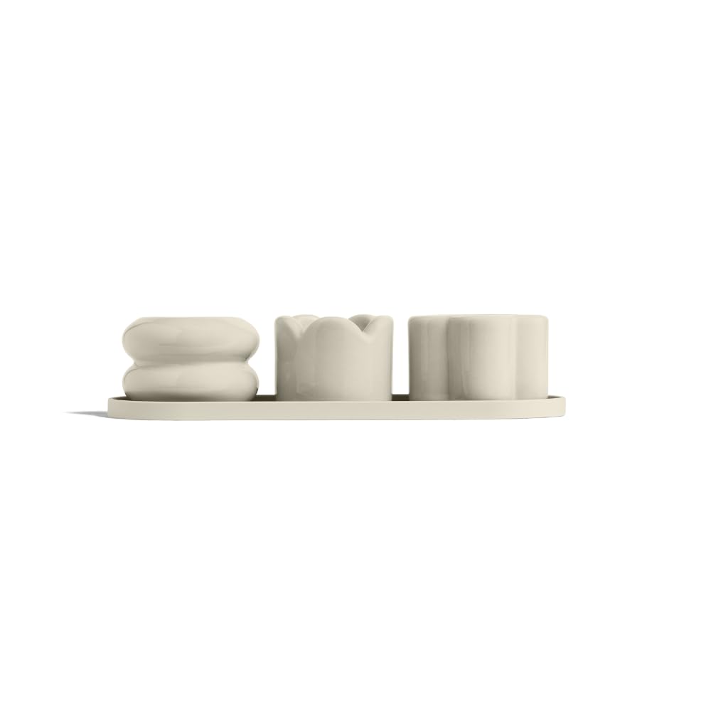 Rooted 2 inch Mini Planter Trio – Set of 3 Glossy Ceramic Pots with Drainage Holes and Silicone Tray for Furniture Protection, Ideal for Compact Spaces, Ideal for 2 inch Plants, Oat Beige