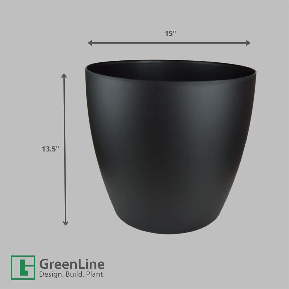 Greenline Manufacturing Memphis 15" Round Indoor Floor Planter Pot – Lightweight & Durable Plastic, Modern Design, Made in USA, Recyclable Large Plant Container for Home & Office Décor (Black)