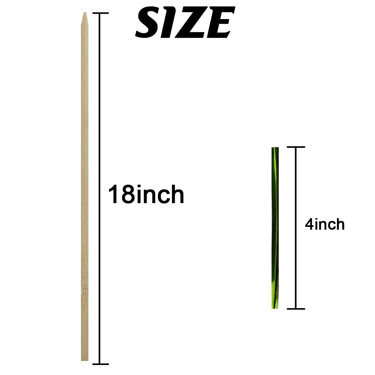 GXXMEI 100PCS 18" Bamboo Plant Stakes with 100PCS 4" Green Garden Ties, Plant Sticks Support, Floral Plant Support Wooden, Indoor Gardening Plant Supports, Wooden Sign Posting Garden Sticks