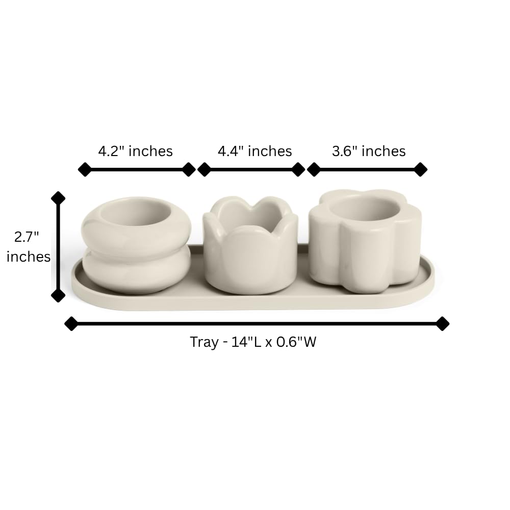 Rooted 2 inch Mini Planter Trio – Set of 3 Glossy Ceramic Pots with Drainage Holes and Silicone Tray for Furniture Protection, Ideal for Compact Spaces, Ideal for 2 inch Plants, Oat Beige