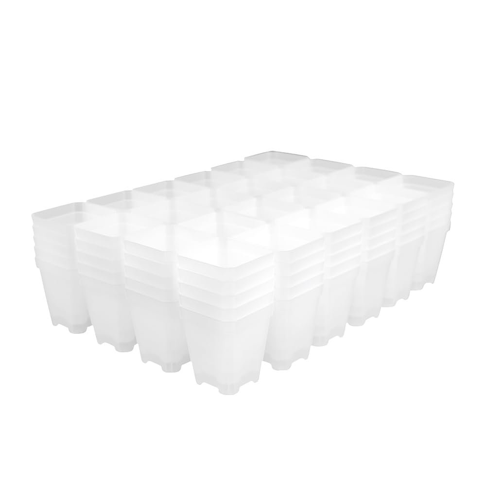 BangQiao 120 Pack Small 2.70 Inch Clear Plastic Square Nursery and Seedling Pot Container, Seed Starting Transplant Planter with Drain Hole for Germination