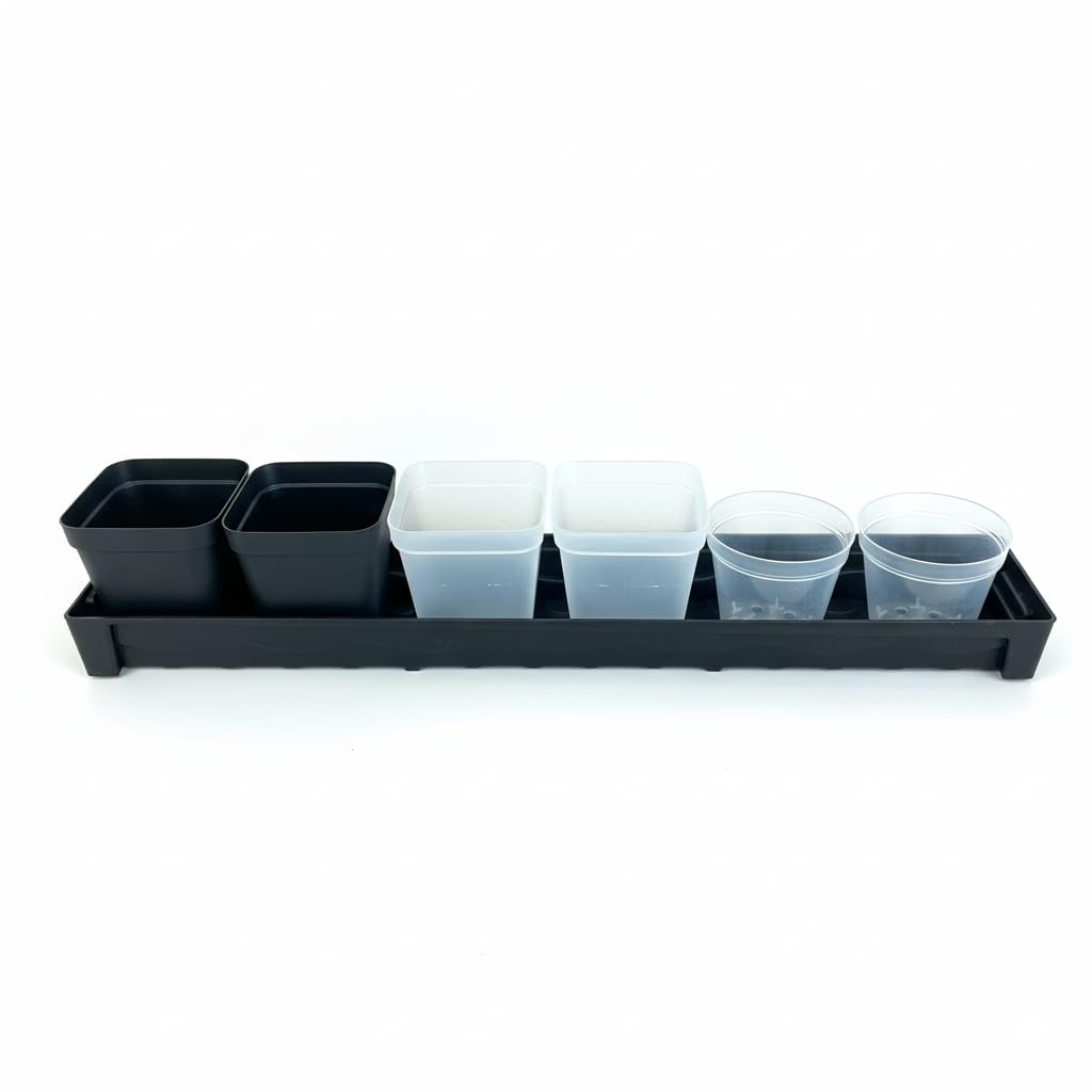 RooTrimmer 5 Pack Plastic Plant Saucer (17"x3"x1.5"), Rectangular Window Sill Plant Pot Trays with Removable Drainage Hole, Thick Windowsill Saucer Tray for 2.8 inch (7CM) Flower Nursery Pots (Black)
