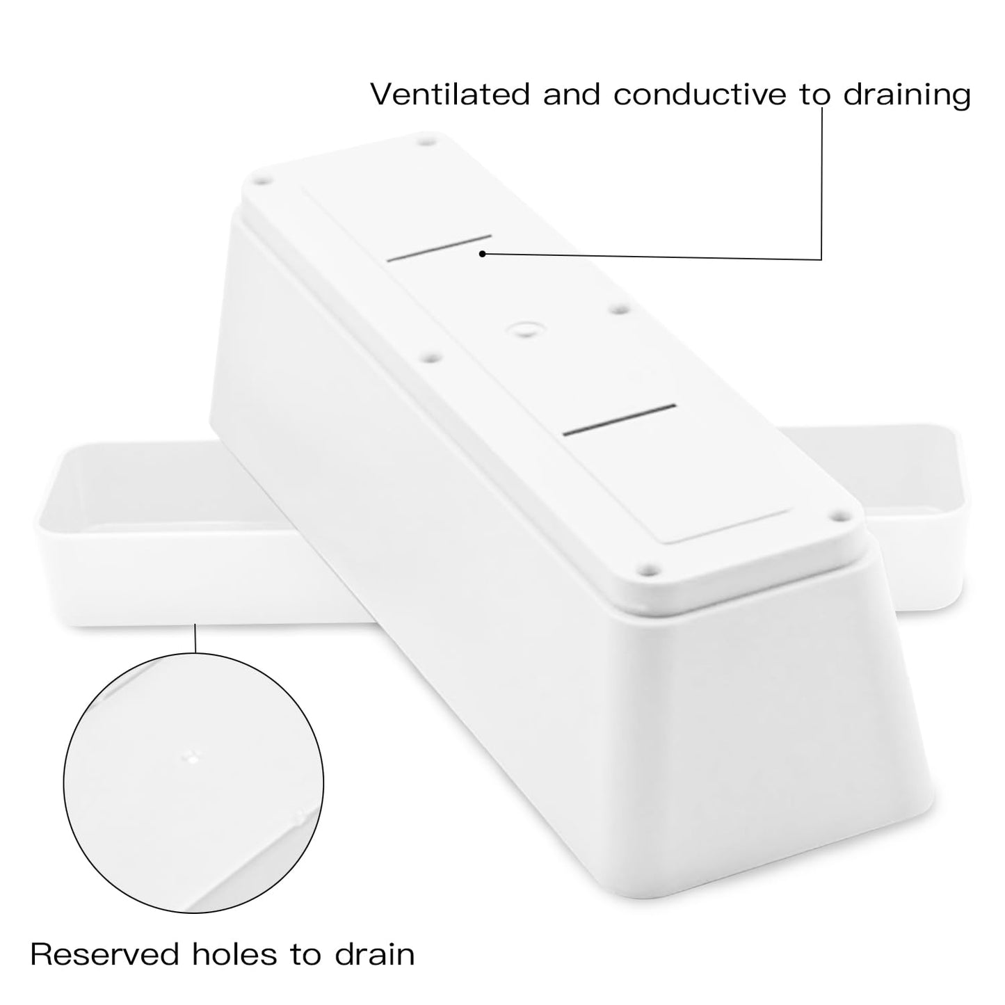 Lainrrew 3 Pack Window Box Planters, 12 Inches Rectangular Planter Plastic Flower Box Plant Pots Plant Containers with Tray for Balcony, Windowsill, Garden, Home Office Outdoor Decoration, White