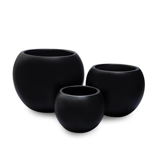 DEPLA LANE Marlo Fiberstone Round Planter, Lightweight, Durable (11.6" Pot Opening x 16.9"D x 13.4"H) Smooth Finishes, UV Resistant, Modern Minimalist Home Decor, Indoor Outdoor Plant Pot (M, Black)