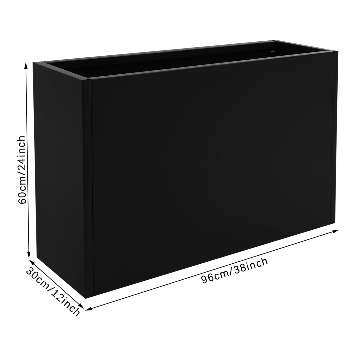 QUEMARQUE Metal Planter Box, 38 * 12 * 24In Rectangular Planters with Removable Insert Shelf, Heavy Duty Steel Planter Box with Drain Holes for Porch, Garden, Patio, Yard (Black)