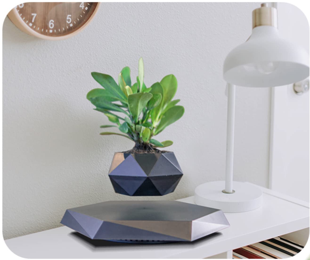 GUIYING Magnetic Levitating Flower Pot Air Bonsai Black Hexagon Suspension Floating Plant Pot 360 Degree Rotation Pot Home and Office Desk Decor