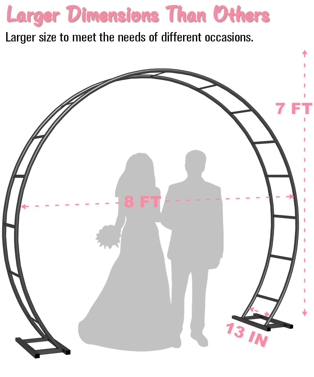 Queension Metal Arch Backdrop Stand 8Ft Wide 7Ft High, Wedding Arch Frame for Wedding Decorations, Balloon Arch Stand with Base for Ceremony, Outdoor Garden Arch Trellis for Climbing Plants, Black