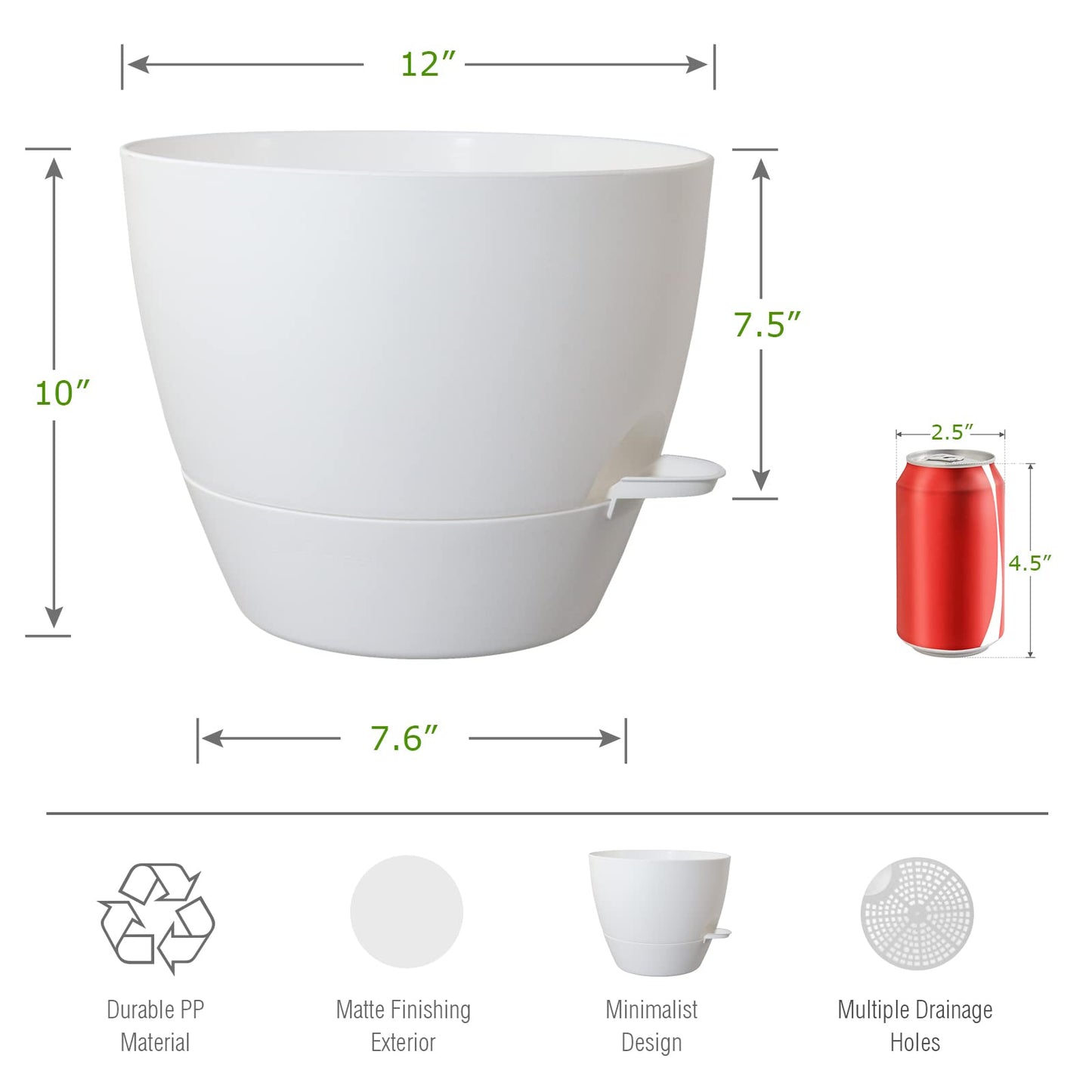 UOUZ 12inch 2Pack Large Self Watering Planters, Plastic Plant Pots with 60oZ Removable Deep Reservoir and Multi Mesh Drainage Holes for Indoor Outdoor Garden Plants and Flowers, White